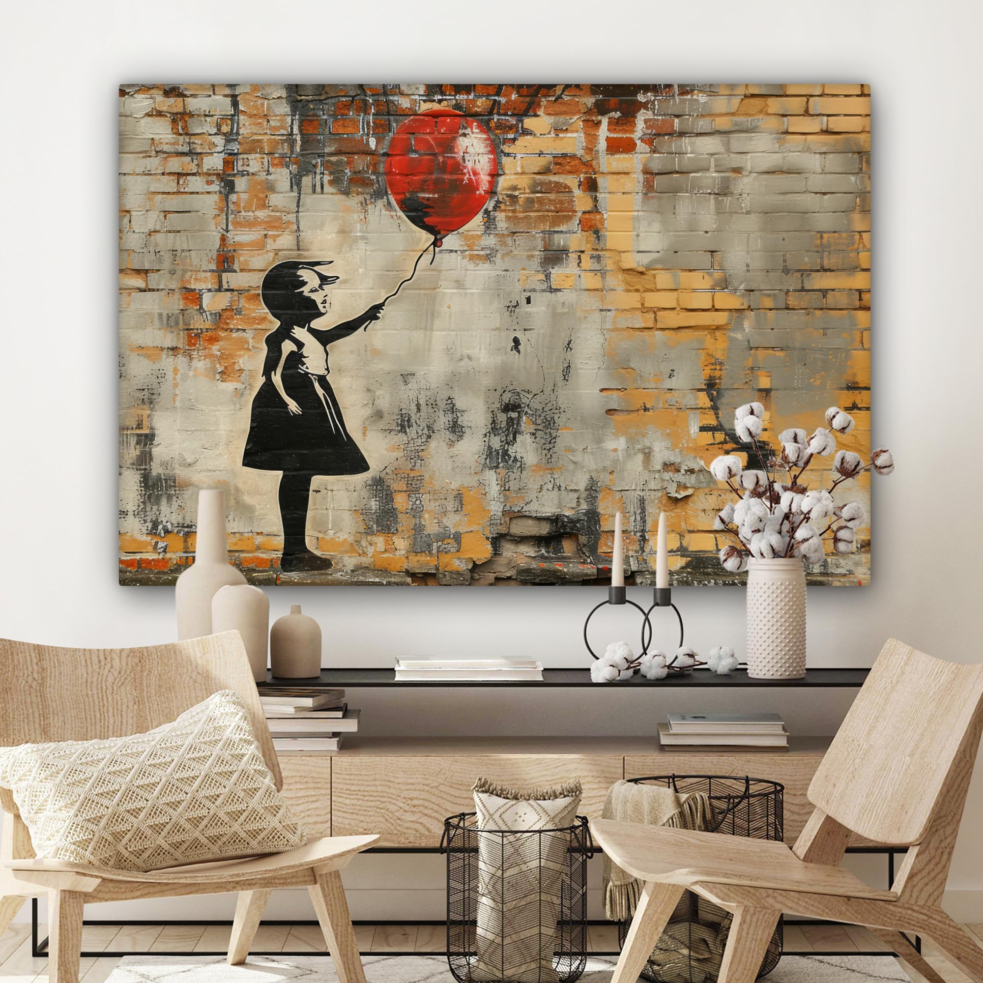 MuchoWow© Quadri Astratti su Tela 120x80 cm Foto Quadro Moderno Soggiorno Canvas Decorazioni Camera da Letto Graffiti - Banksy - Ragazza - Arte di strada
