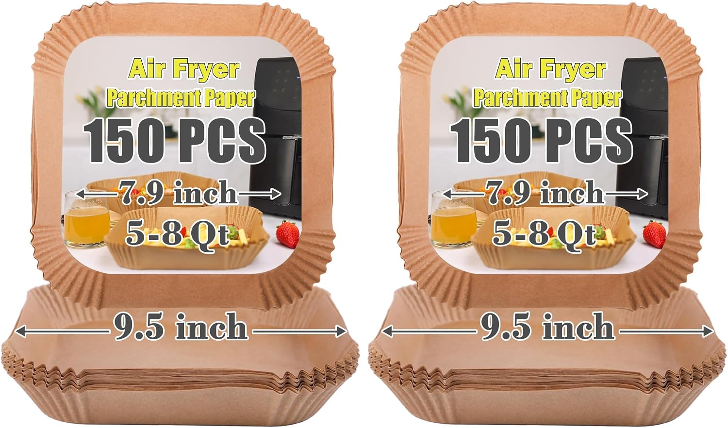 GOAUS Air Fryer Round Paper Liners Disposable 150 Pcs for 5 to 8 Qt Basket, 7.9 Inch Unbleached Non-stick Oil-proof Parchment Paper