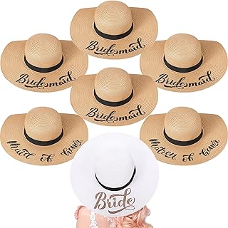 7 Pcs Bride and Bridesmaid Sun Hat Bulk Foldable Floppy Women Hat for Bachelorette Party Gift Honeymoon