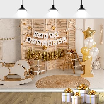 Drgilau 7X5ft Happy 1st Birthday Backdrop for Boy, Brown Balloon Photography Background, Cute Banner for Girls Boys Party Decoration, Photo Studio Prop