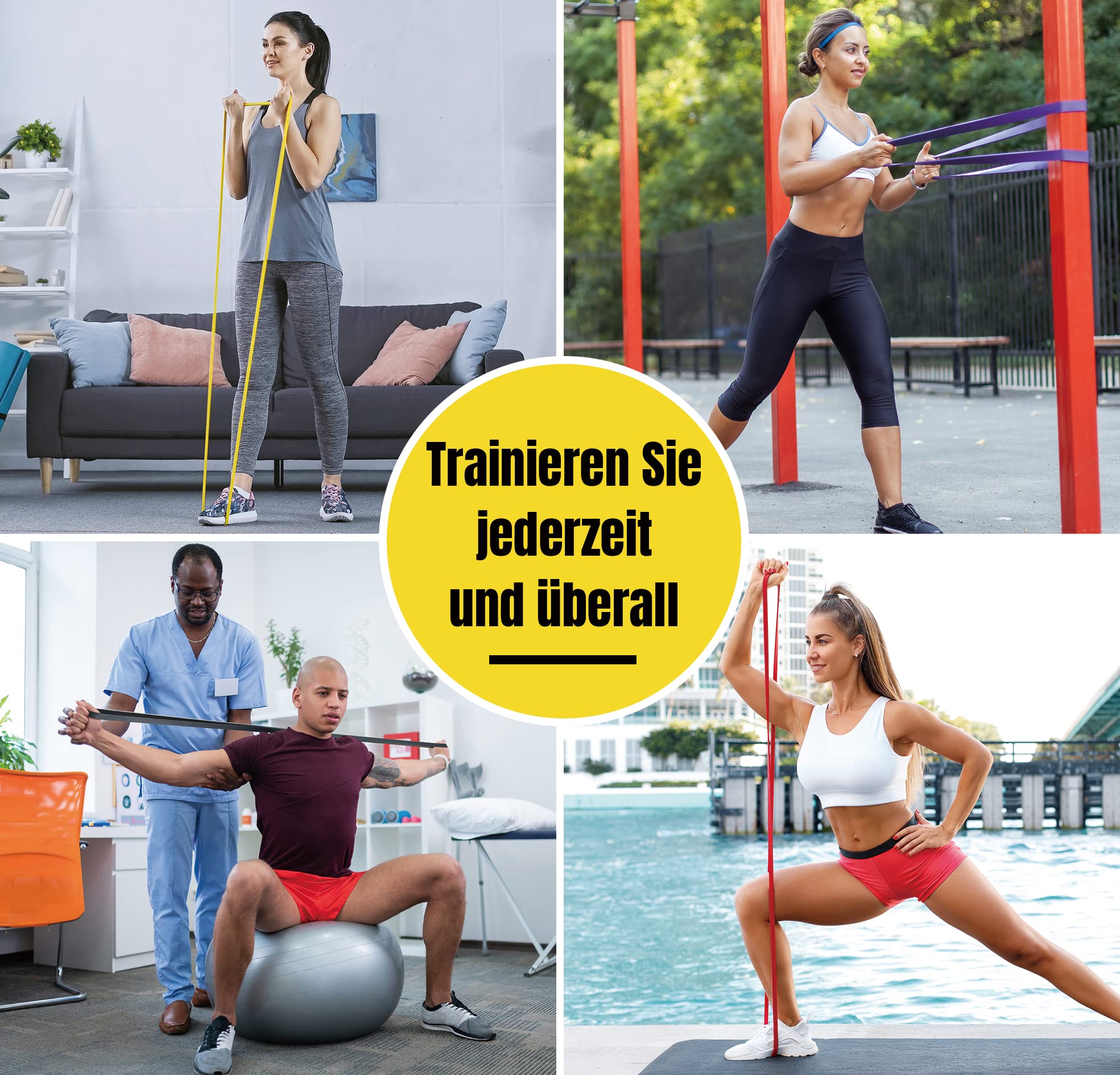 Resistance Bands, Widerstandsbänder, Fitnessbänder für Yoga, Pilates, Training, Physiotherapie, Krafttraining für Männer und Frauen