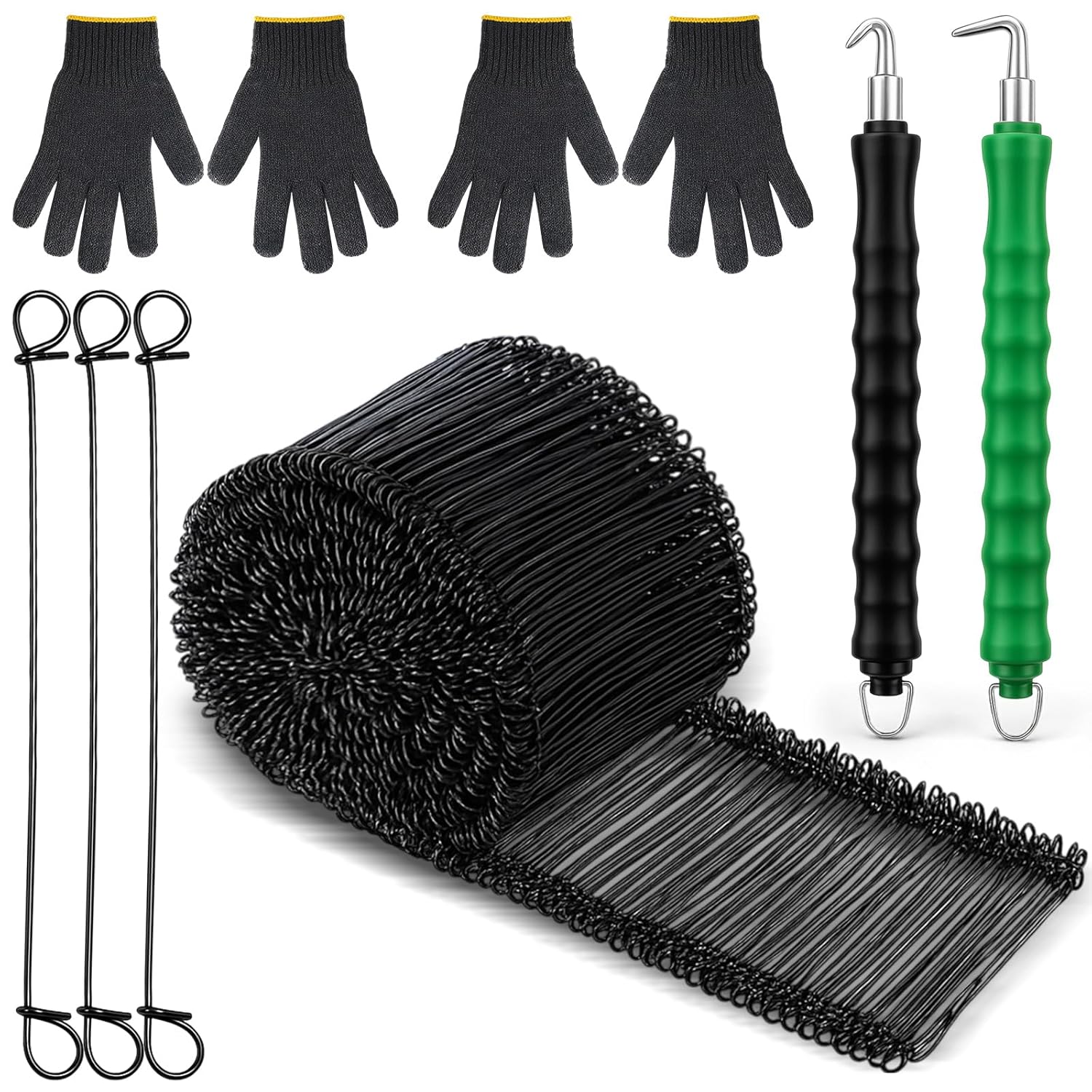 Kathfly 1000pcs 6 Inch Double Loop Rebar Ties Kit: 16 Gauge Rust-Resistant Steel, 2 Semi-Auto Hooks, Gloves for Construction & DIY