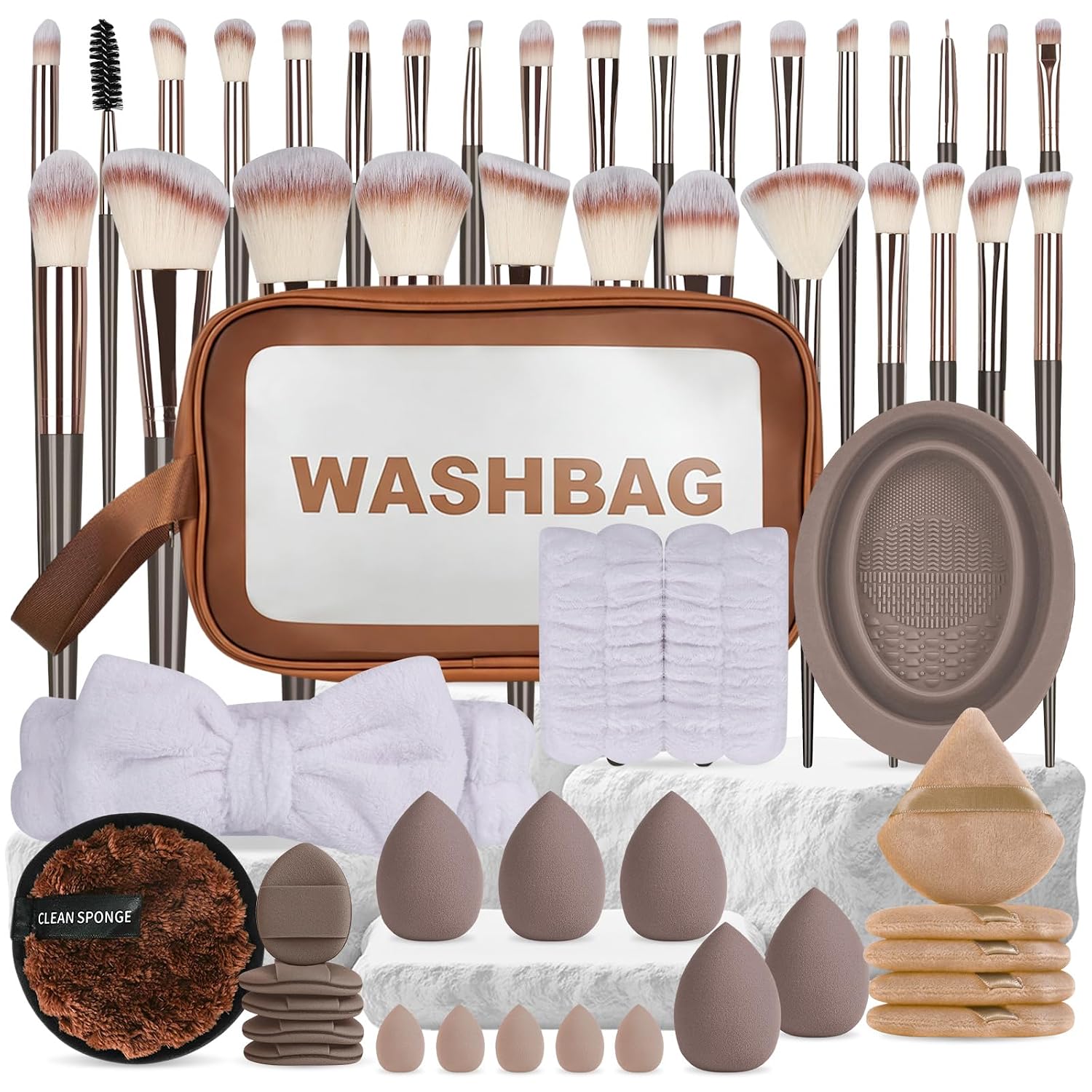 56-Piece Makeup Brush Set, Make-Up Brush Set, Makeup Brush Set, Multifunctional Cosmetic Brush for Foundation, Eyeshadow, Highlights, Contours, Powder (Coffee Brown)