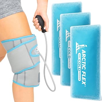 Vive Compression Knee Ice Wrap - Reusable Brace with Air Pump - Hot/Cold | Therapy for Men, Women, Pain Relief, Swelling and Recovery Support - Adjustable and Inflatable Pack for Sports Injury Sprains