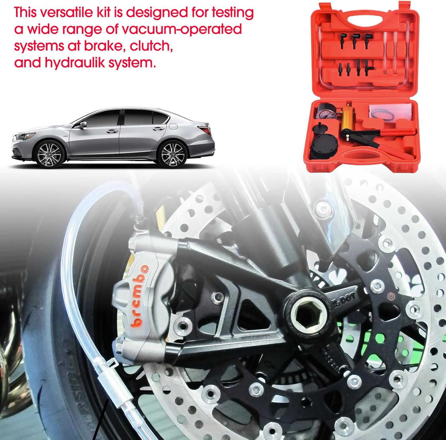 DHA Hand Held Vacuum Pressure Pump Tester Brake Fluid Bleeder Kit, Vacuum Pump Pressure Tester Brake Bleeding Kit for Car Motorcycle One Man