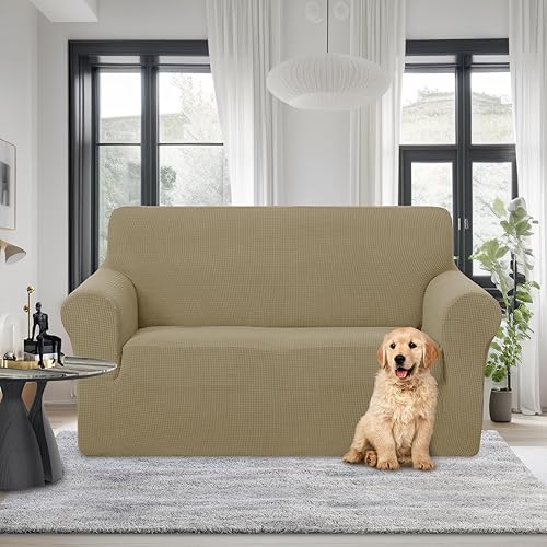 Miniatura 145 de U-NICE HOME Funda elástica para sofá de 2 plazas, funda protectora de muebles para sofá de 2 plazas, apta para mascotas (sofá biplaza, beige)