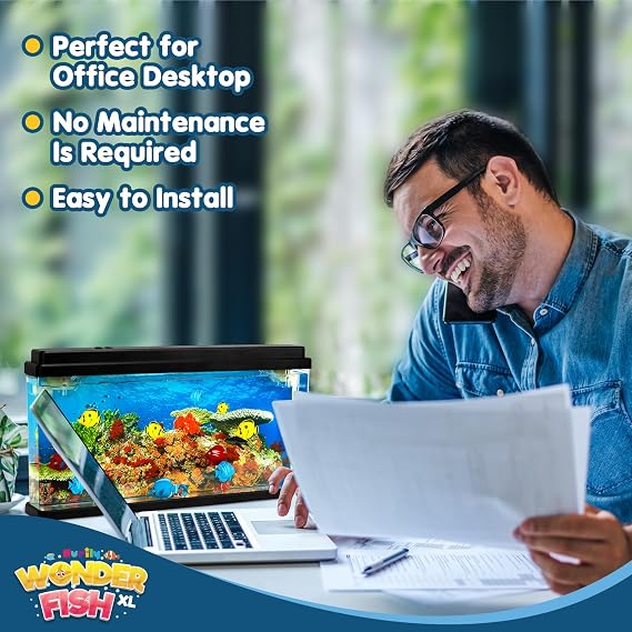 Nurily Artificial Fish Tank Virtual Ocean Toy in Motion Lamp - Office Desk Aquarium, LED Lights, Colorful Aquarium Backgrounds, Moving Fish, Gift for Kids and Adults