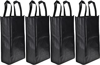 Cosmos 4 Pack Non-Woven 2-Bottle Wine Tote Bag Holder, Reusable Wine Bags Wine Gift Bags, Reusable Gift Bag - Black