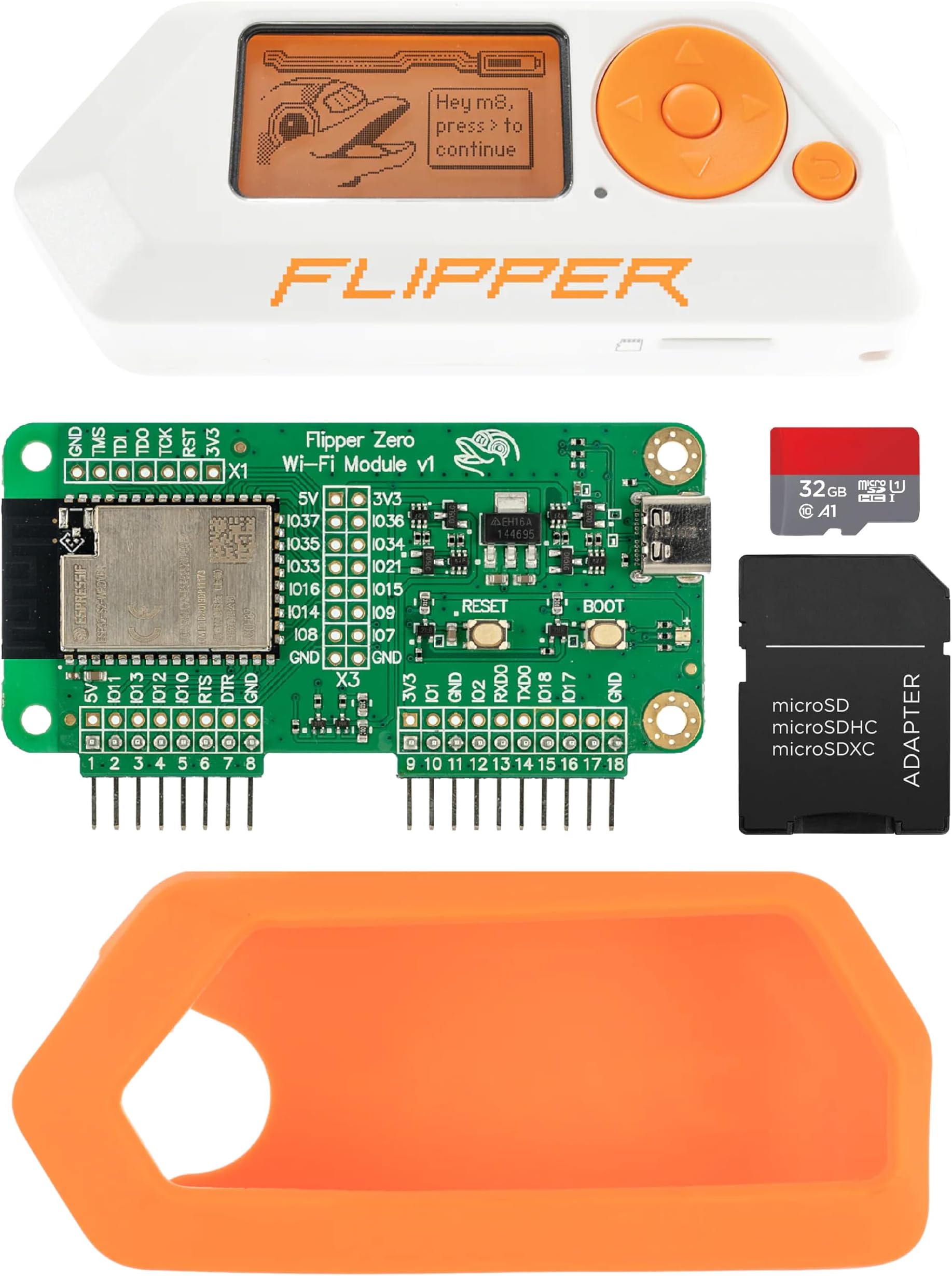 Flipper Zero Complete Kit - Flipper Zero | WiFi Development Card | Silicone Case | 32GB MicroSD Card | MicroSD to SD Adapter