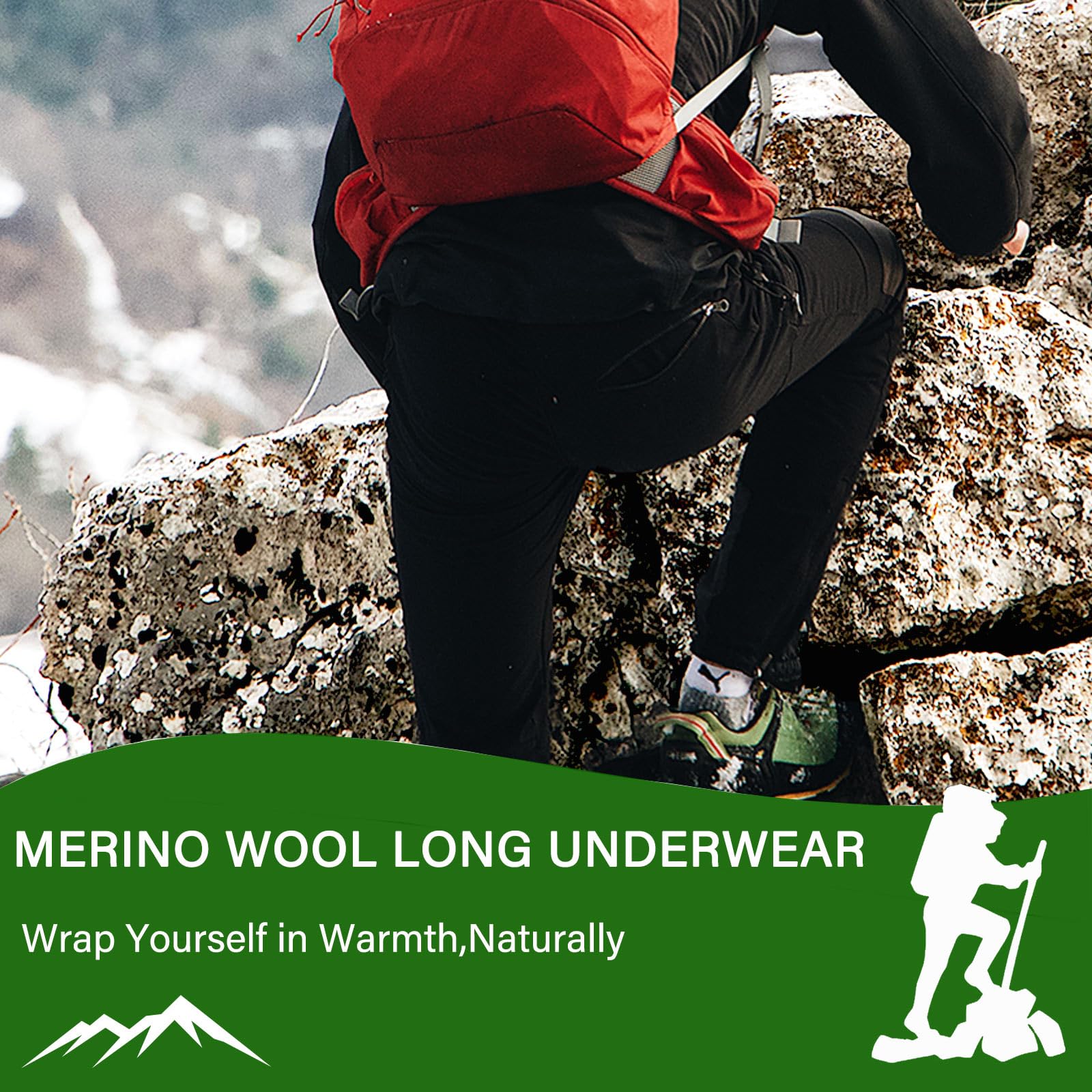 Merino Protect Leggings Hombre 100% Lana Merino Pantalones Cálidos Capa Base Suaves Pesados para Caza Senderismo
