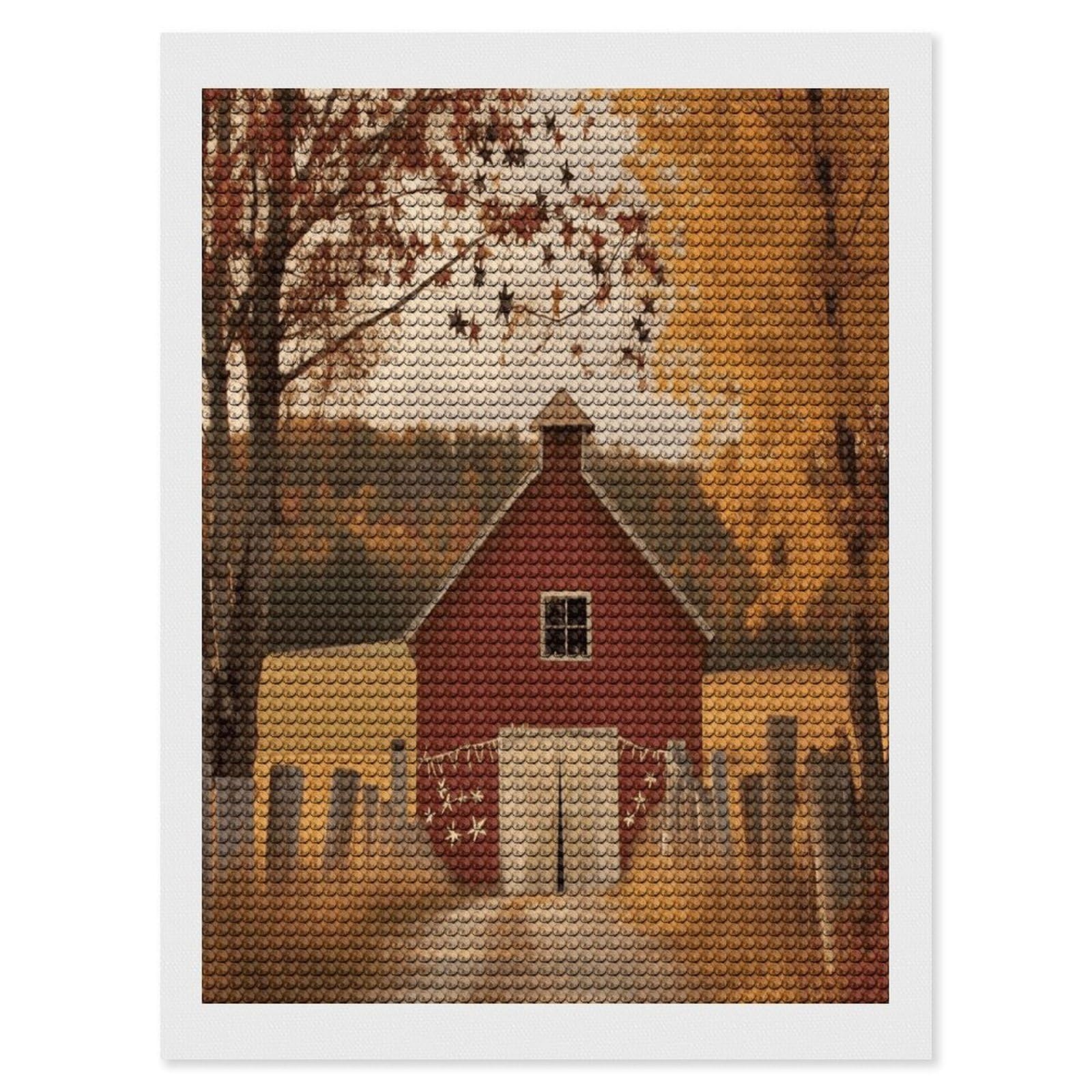 FekiLoot Fall Country Barn Diamond Art Kits for Adults Diamond Painting Kits for Beginners DIY Diamond Art Kits Round Full Drill Diamond Dot Gem Painting for Home Wall Decor Gift 12"x16"
