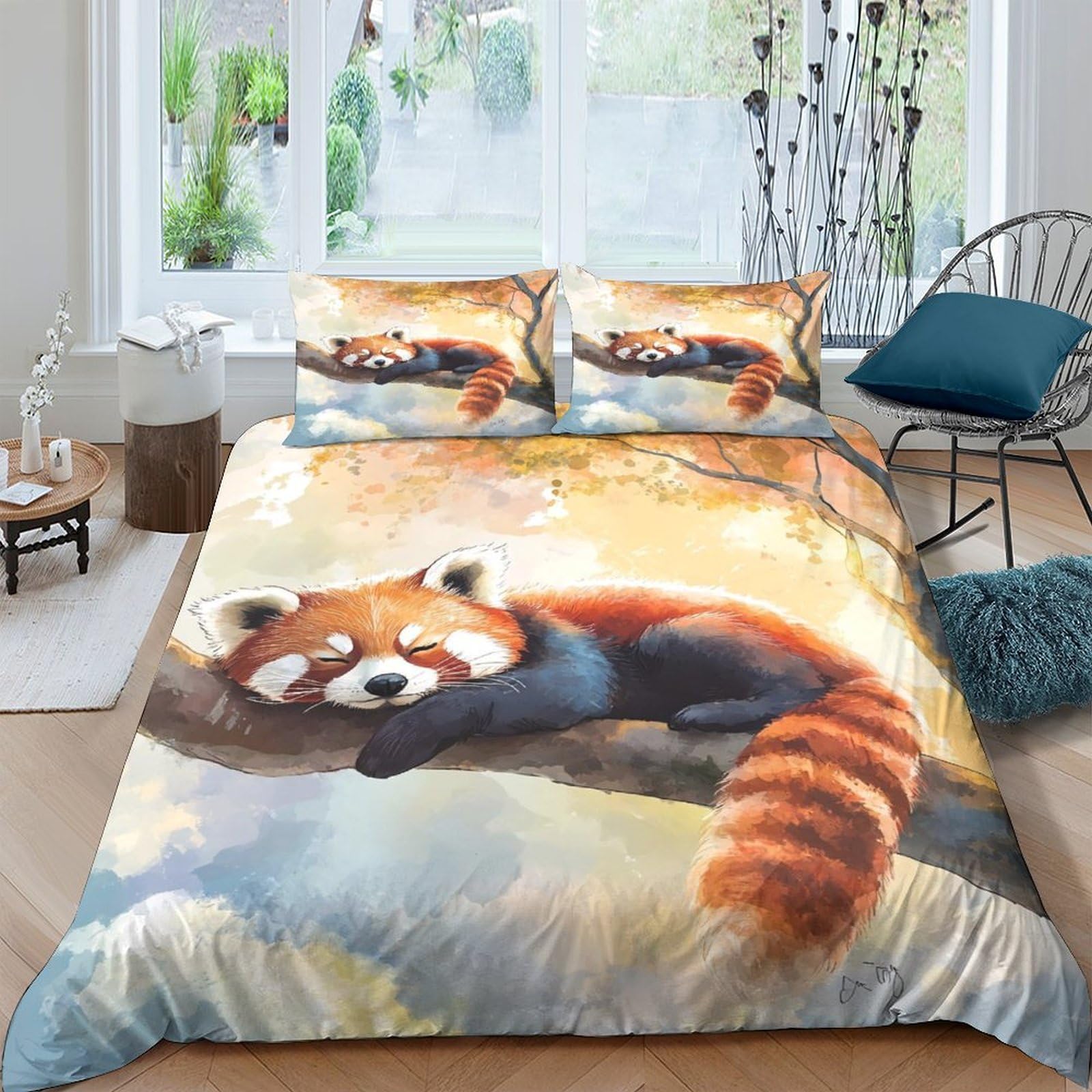 Ctjqhvkz Style-9 3D Printed Red Panda Fitted Sheet Microfiber Soft Breathable Forest Tree Bed Cover For Bedroom Dorm Mattress Protection Decor Single（135X200cm）