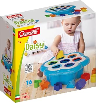Quercetti Daisy Shape Sorter - Classic 16 Piece Shape and Color Sorting Toy Made in Italy