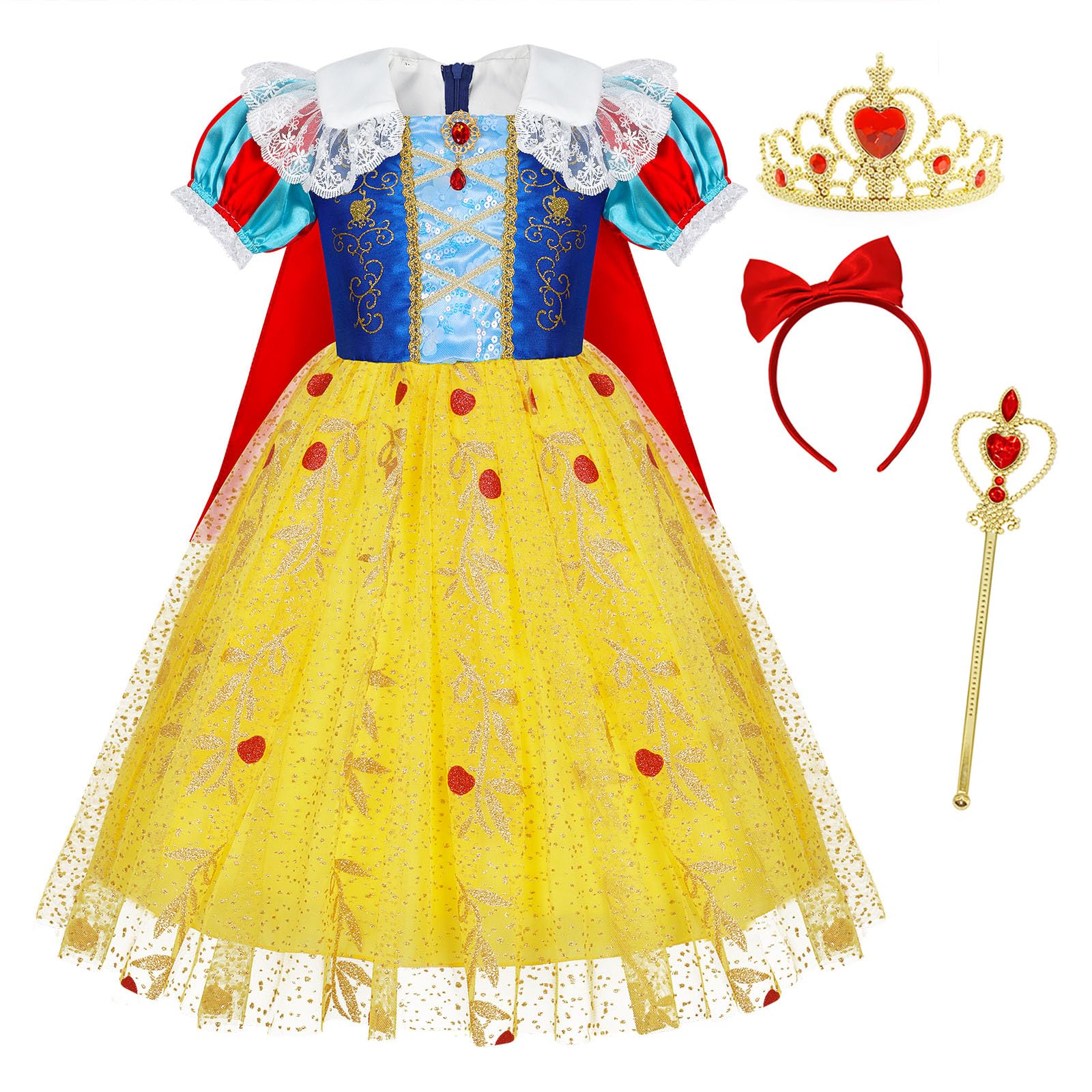 AmzBarley Princess Costumes for Girls Kids Themed Party Dress up Fancy Dress World Book Day Birthday Gifts Cosplay Clothes Yellow Age 7 8 Years 130