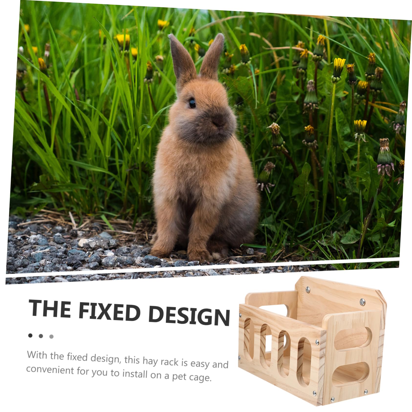 Râtelier à Lapins en Bois Khaki pour Cage, Design Fixe Anti-gaspillage