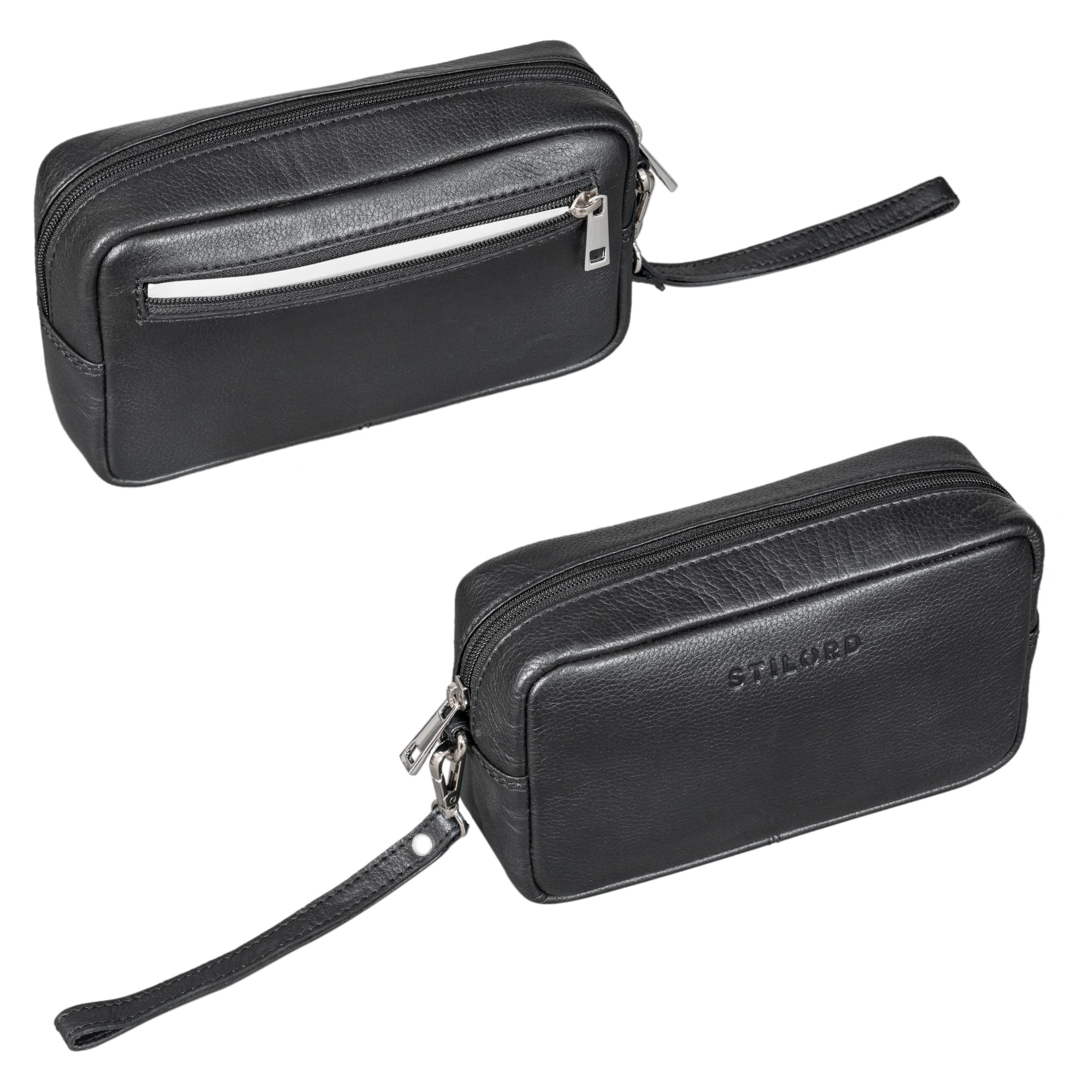 STILORD Larkin Bolso de Pulsera para Hombre Organizador de Piel Bolso de Piel pequeño Bolso para Hombre Bolso de Viaje XXL Bolso para Hombre Color:Negro