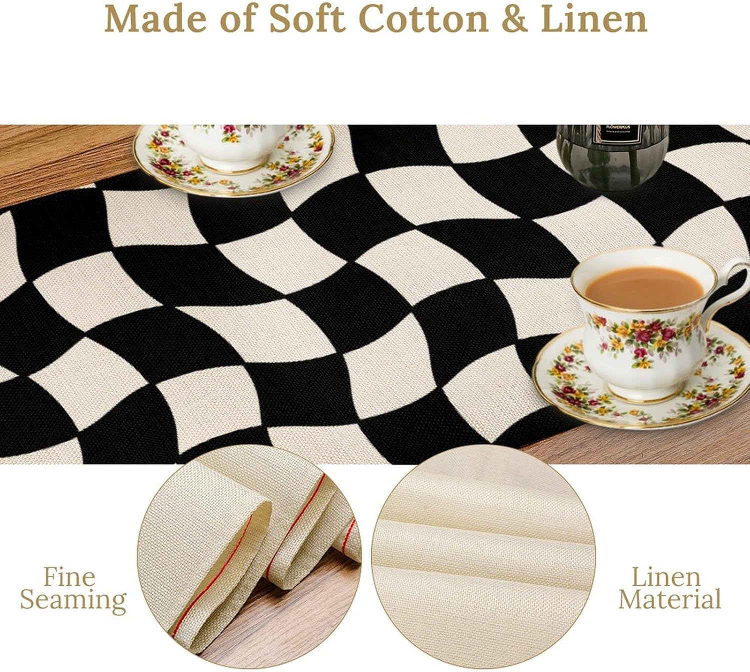 Black White Plaid Table Runner Hippie Abstract Plaid Racing Car Birthday Party Decoration Kitchen Dining Room Decor 13x90in 13in(33cm) x 90in(229cm) Plaid-520