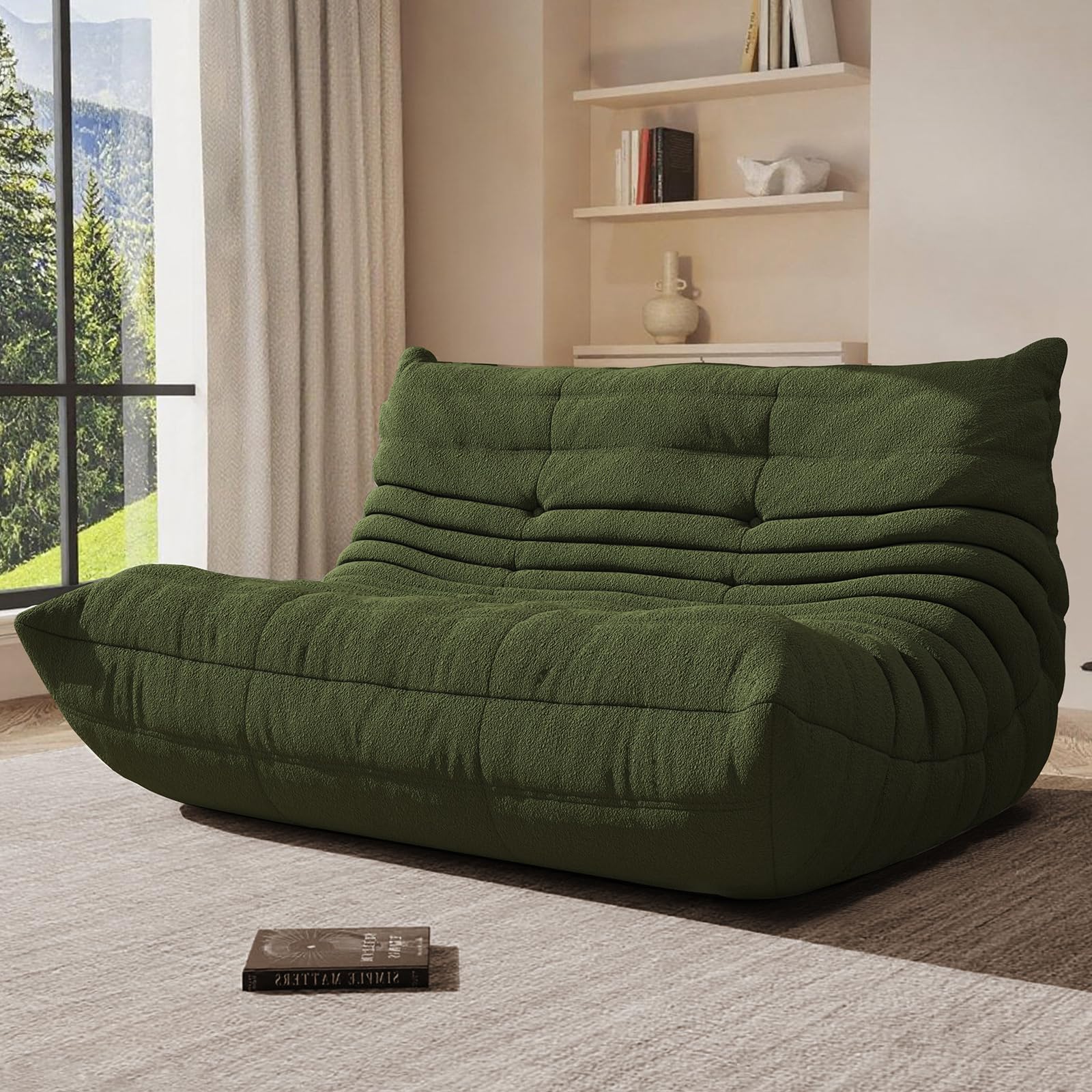 Giant Bean Bag Chair for Adult, Cozy Boneless Fireside Accent Loveseat Chair,Memory Foam Floor Sofa, Comfy Lounge Couch for Bedroom Small Living Room Apartment Daily Relax(Loveseat)