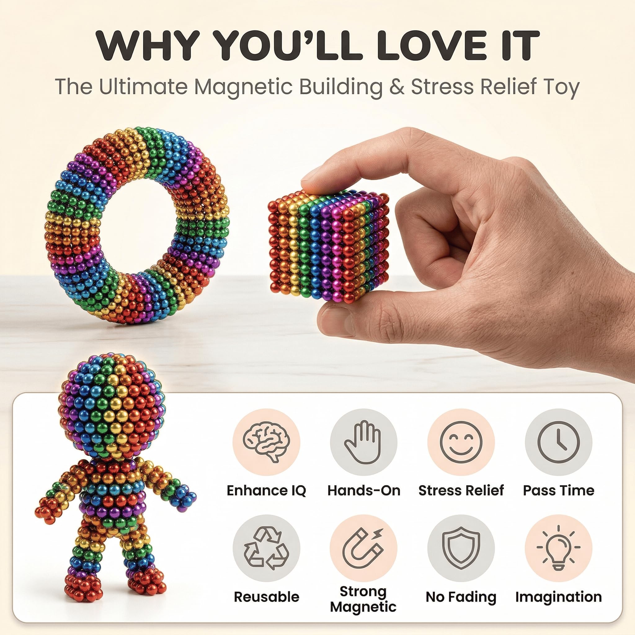 Juego de bolas coloridas de 5 mm (216/512/1000 piezas), juguete interactivo de construcción de montaje 3D para adultos, dispositivo creativo de escritorio y rompecabezas antiestrés, regalos para - 5