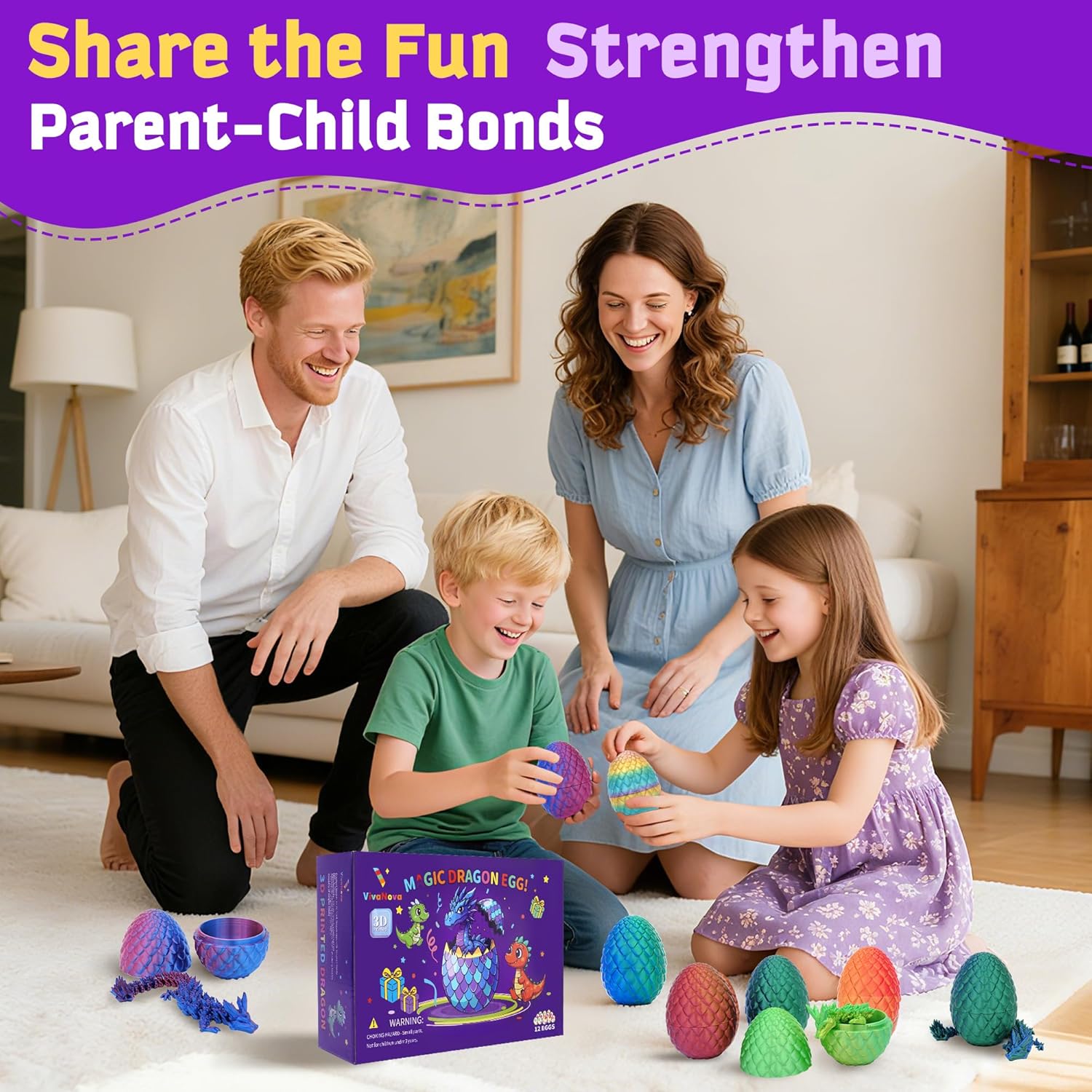 VivaNova 12 Pack 3D Printed Easter Dragon Eggs, Prefilled Easter Eggs with Articulated Mini Dragons Inside, Easter Egg Fillers, Easter Basket Stuffers for Kids, Classroom Prize Supplies, Party Favors - Image 8