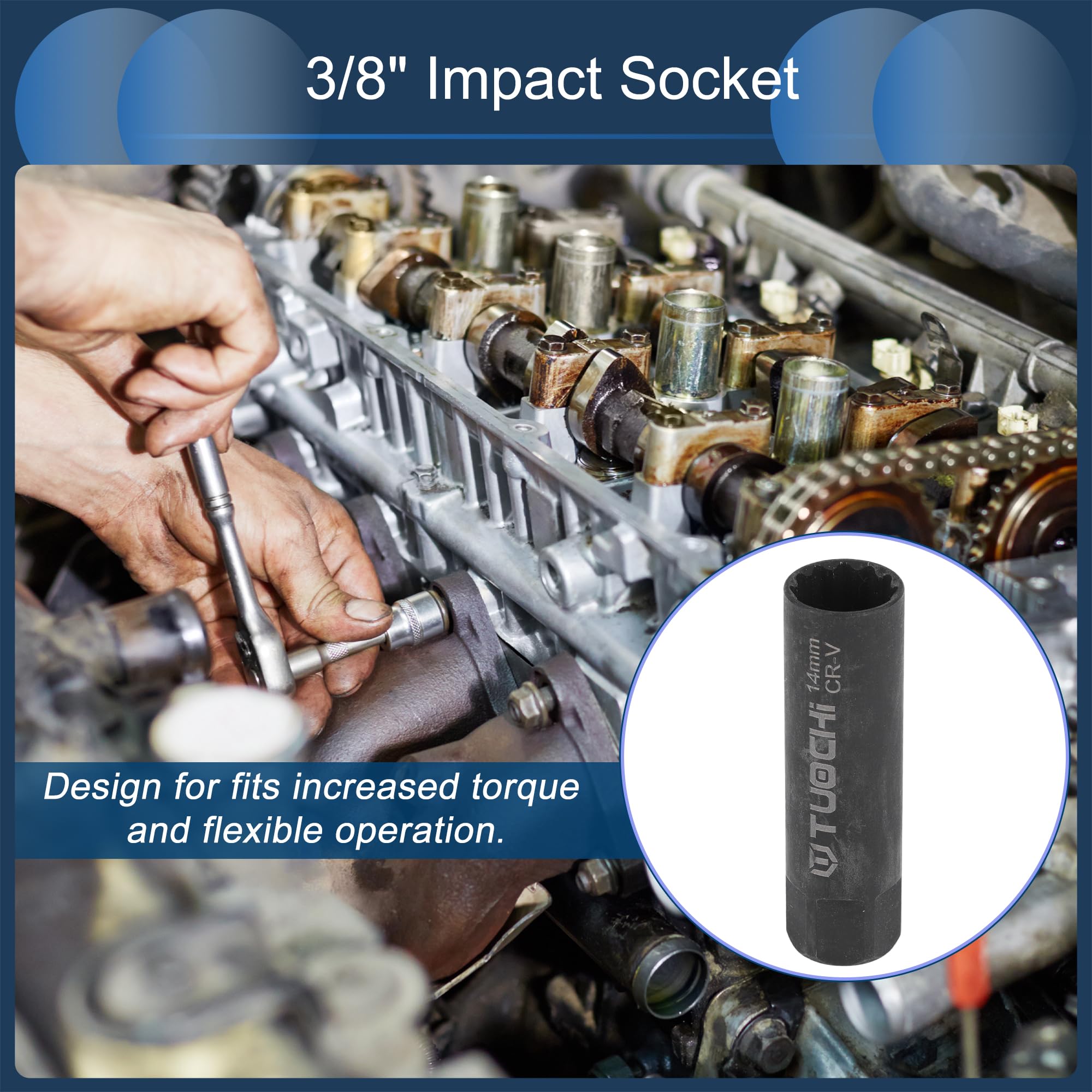 INFINAUTO Spark Plug Impact Socket 63mm for Car Motorcycle Dirtbike Repair Hardware Tool CR-V Black Durable 12 Point 14mm 3/8 Inch Drive - Image 2