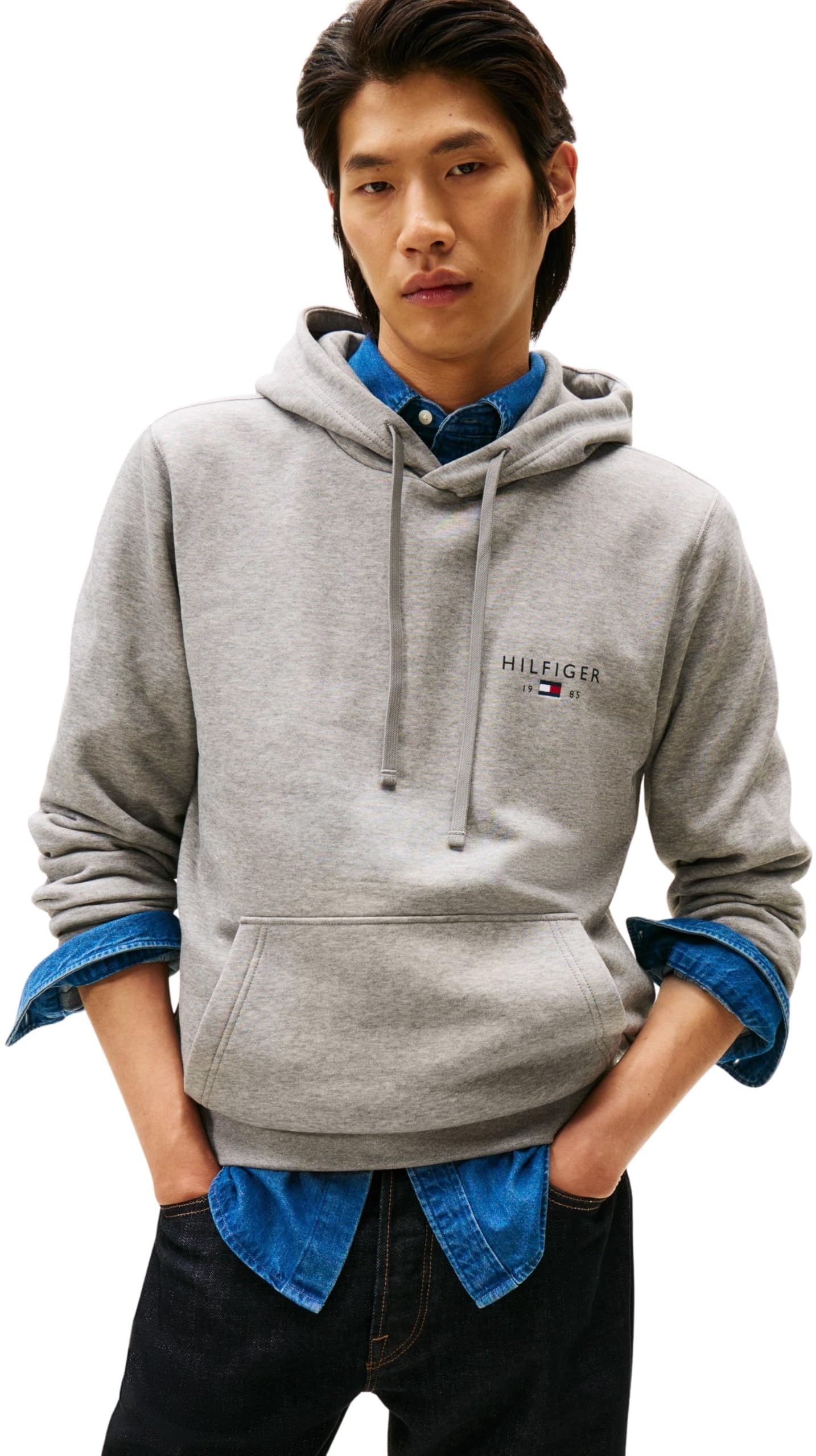 Tommy Hilfiger Grey Brand Love Small Flag Logo Hoodie - Xl