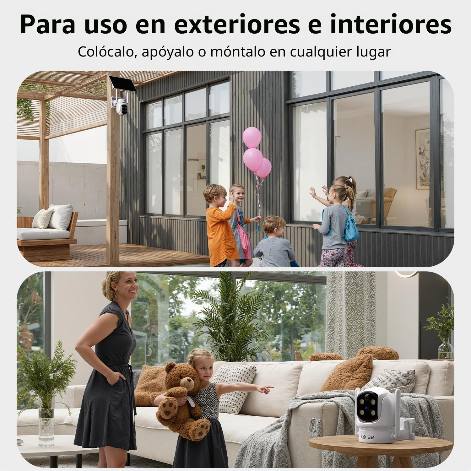 REIGY 4MP Kit Camara de Vigilancia WiFi Exterior/Interior Solar con Tarjeta SD de 64GB, 10CH Sistema Camara Seguridad sin Cable, 2X 360° PT Camera Visión Nocturna, Detección Movimiento, Audio 2 Vias