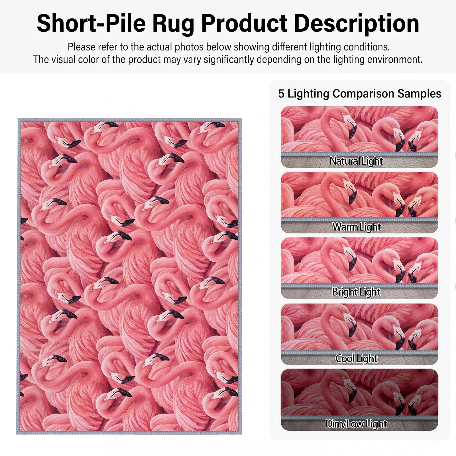 Tapis Lavable en Machine 120 x 180 cm Campagne Animaux Flamants Roses Tapis Antidérapant en Flanelle Idéal pour Enfants et Animaux – Moquette de Chambre Doux, Poils Courts, Entretien Facile, Rose