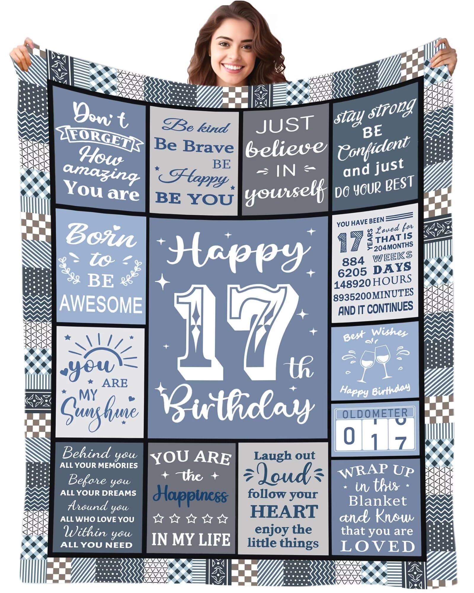 Birthday Blanket Gifts for 17 Years Old Girls Boys, Personalised Birthday Flanell Blanket Decorations Gifts for 17 Years Old Girls Boys Daughter Son Best Friends, Bestie, Sister, Niece 50"x60"