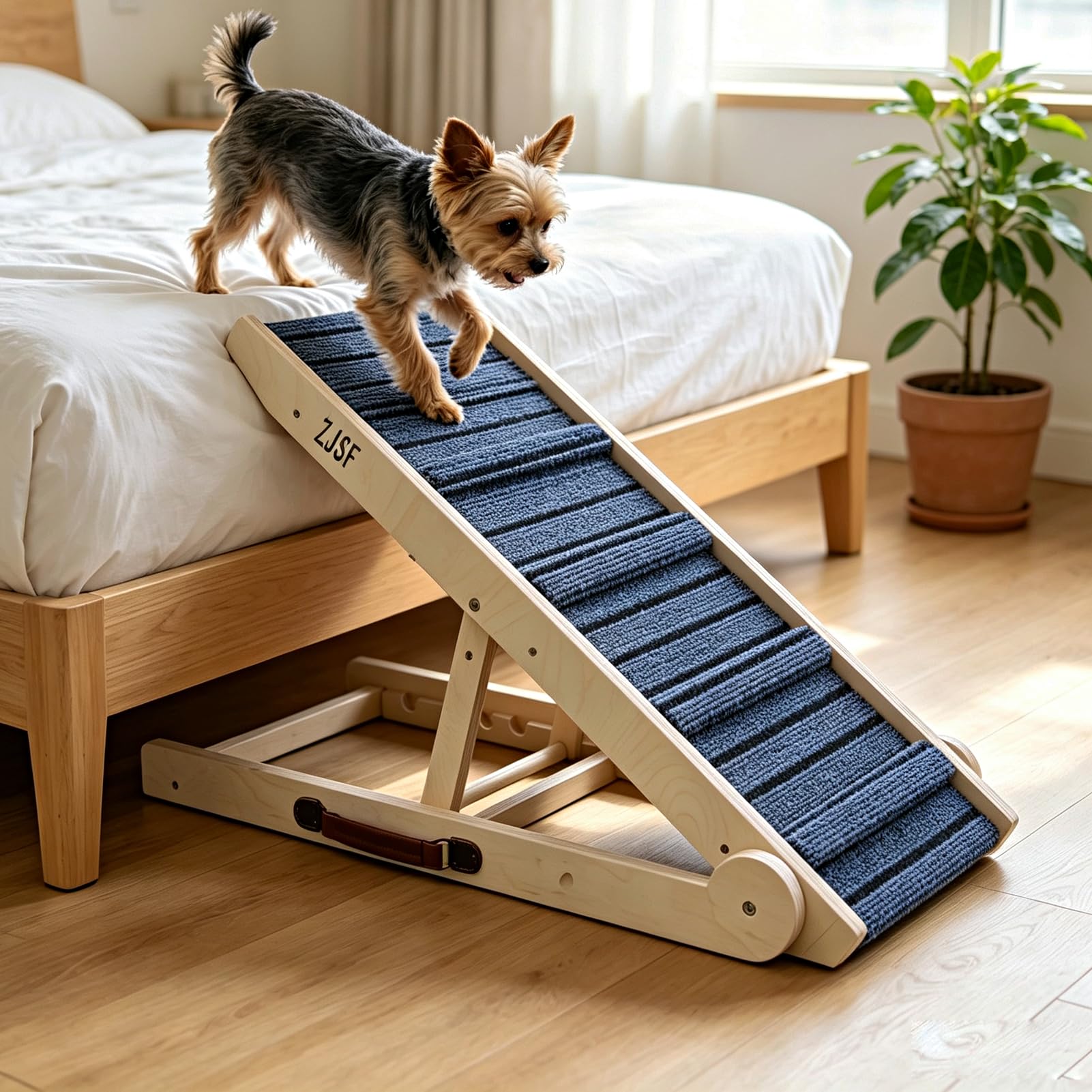 SFJC Foldable Dog Ramp for High Bed, Wooden Dog Stairs to Bed for Small Dogs, High Traction Platform with 4 Adjustable Heights (14.7"-20"), 32"L, Supports up to 150 lbs,Small Size for Puppies