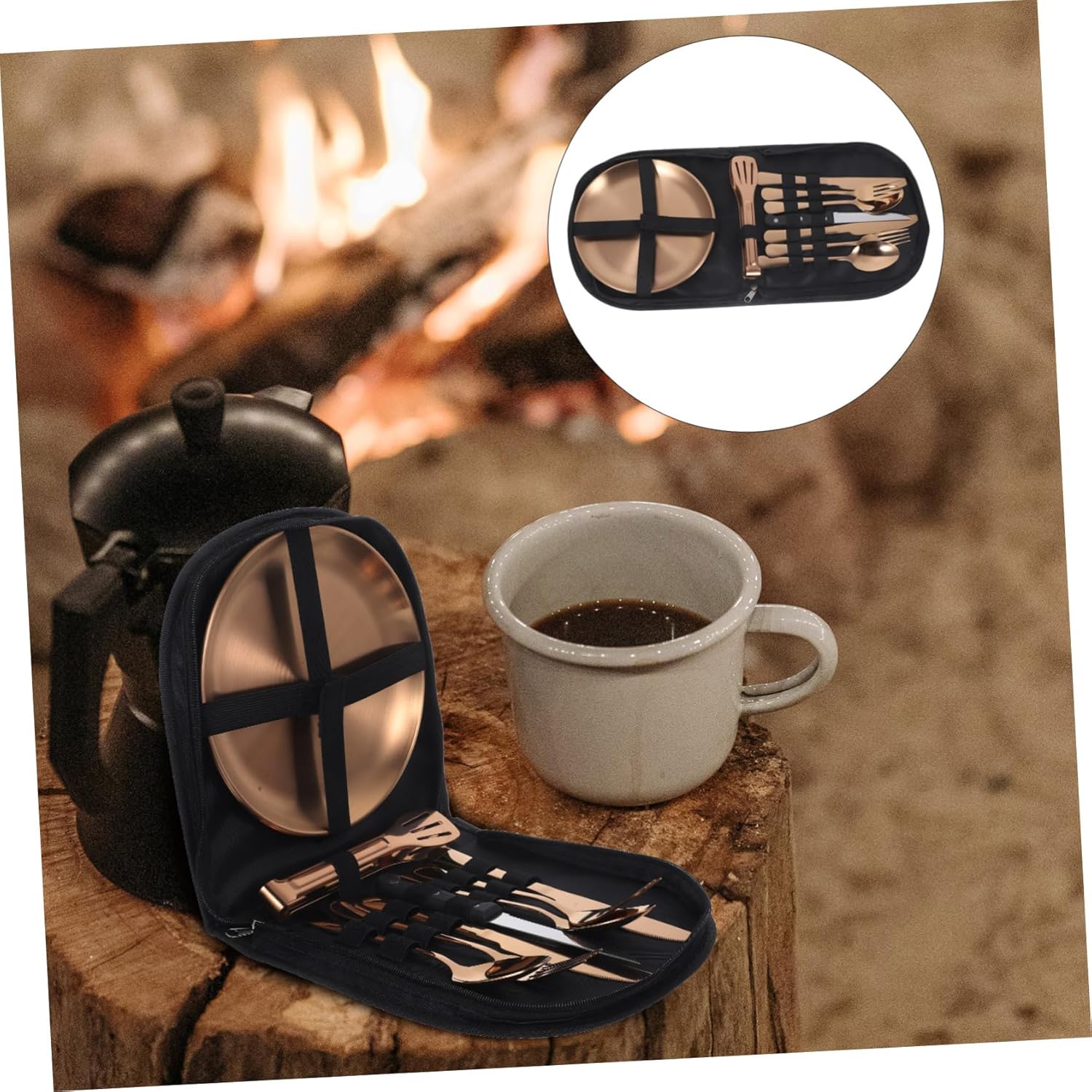 1set Stainless Steel Camping Utensil Reusable Travel Cutlery Case for Picnics Bbqs and Outdoor Adventures Ergonomic Design Easy to