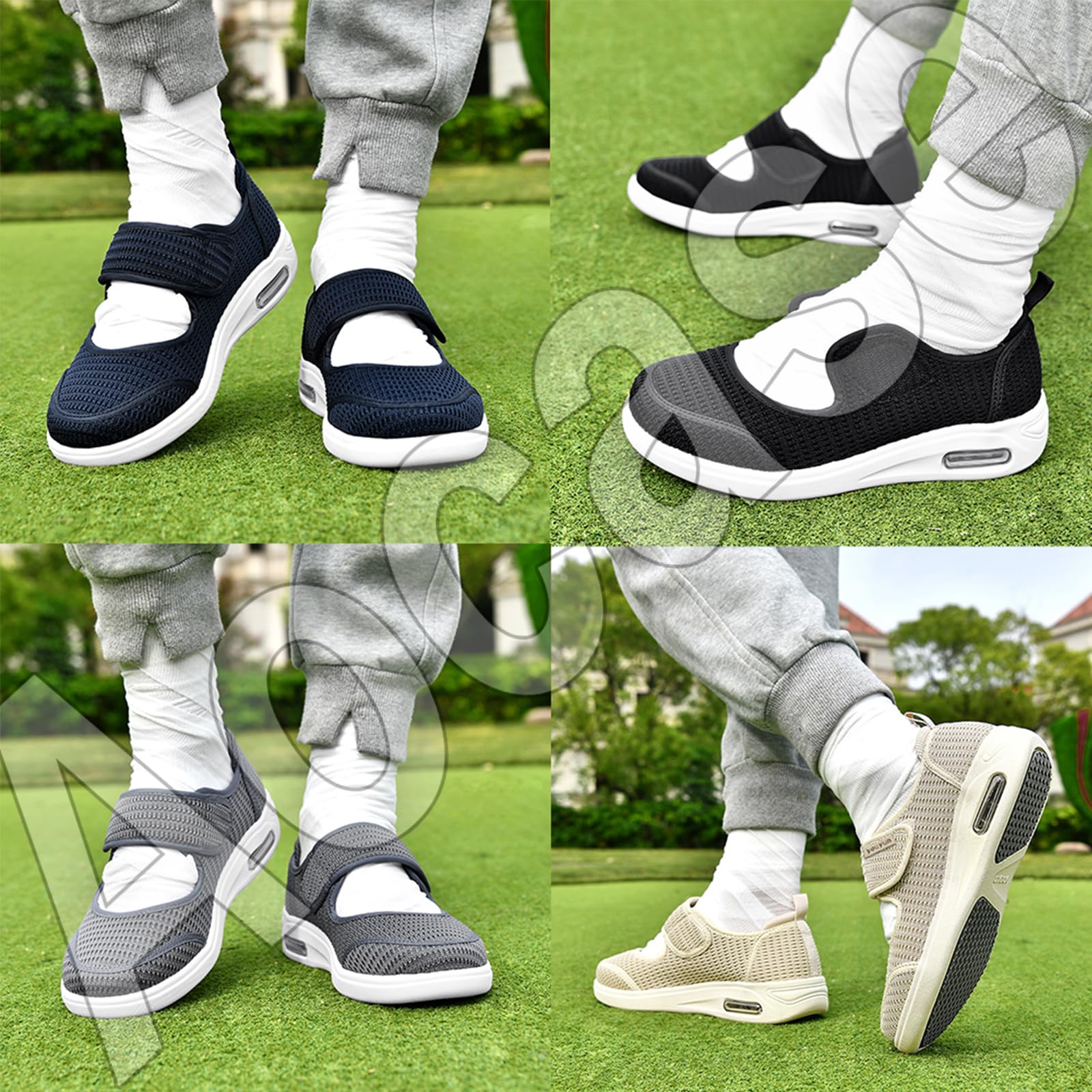 Turnschuhe mit Klettverschluss Damen Schuhe Extra Breite Füße Weite Laufschuhe Dämpfung Bequeme atmungsaktive Outdoor rutschfest,Beige,40.5 EU
