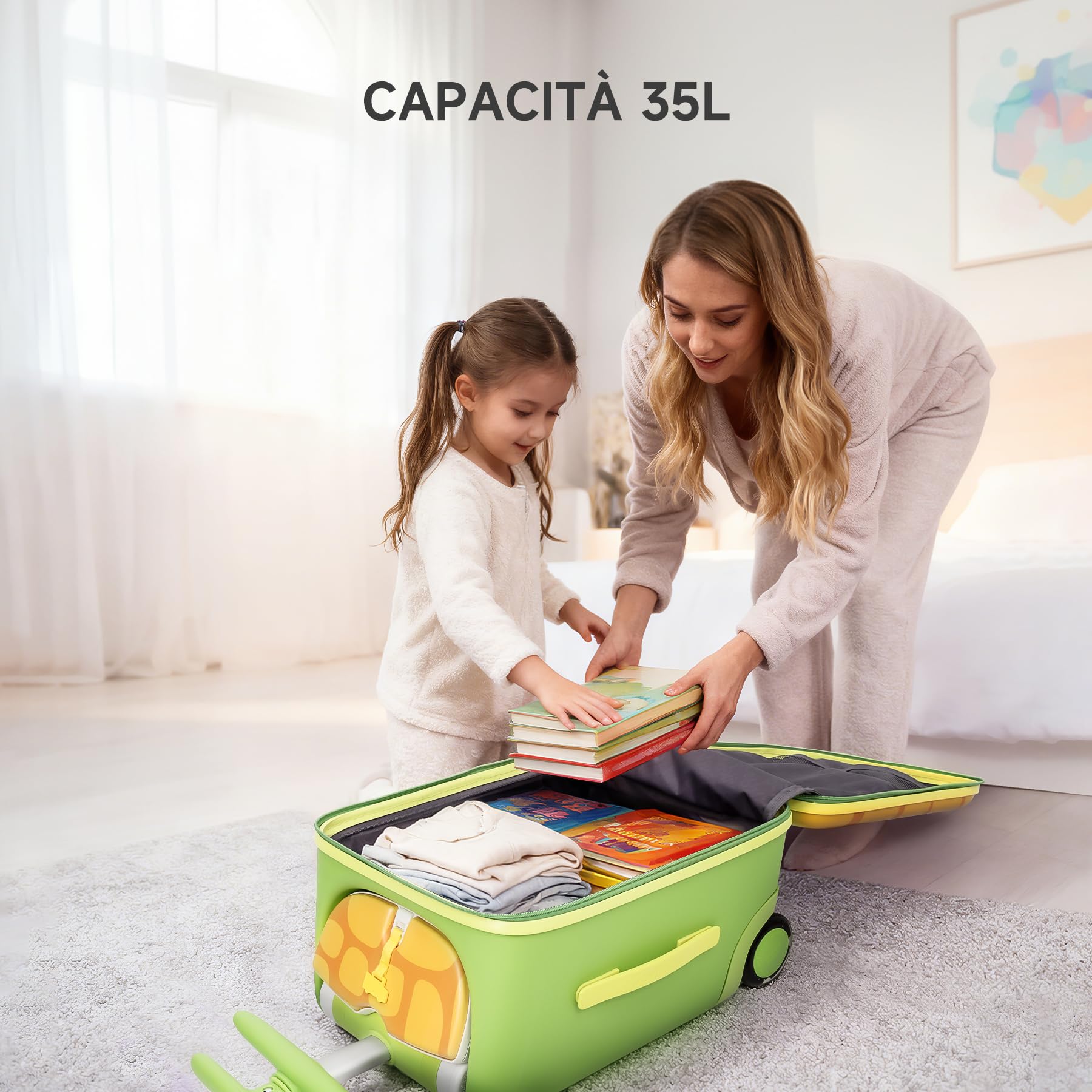 Jovikids Valigia Cavalcabile per Bambini, 38L Trolley Bagaglio a mano, Bambini dai 3 anni in su, Ruote universali, braccioli per bambini, 30 * 38.6 * 56.9cm (green)
