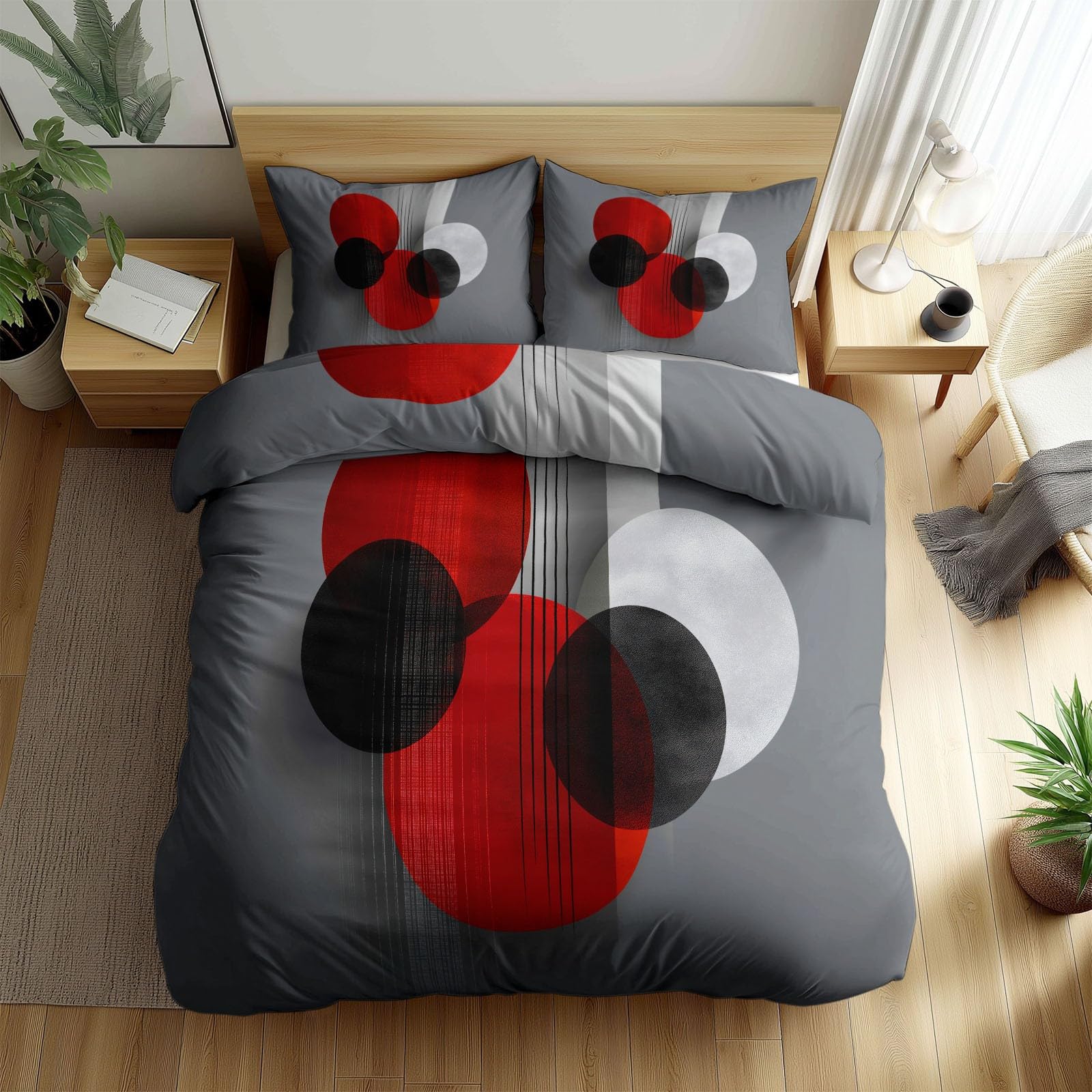 Linge de lit 220x240 avec housse de couette fermeture éclair et motif abstrait gris