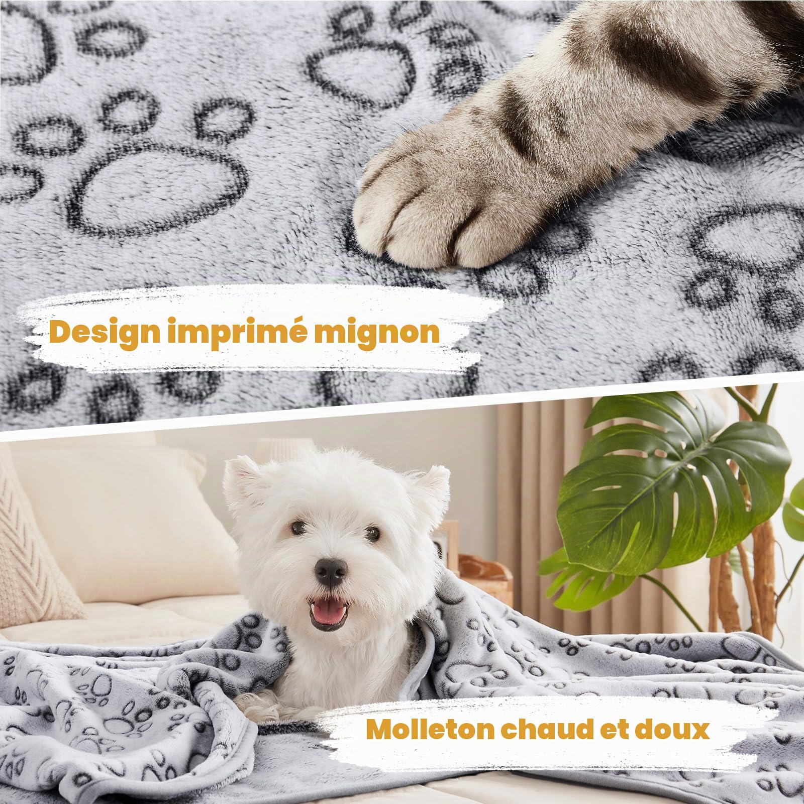 Lot de 3 couvertures en Polaire Douce pour Petit Chien et Chat de Taille Moyenne – Cadeau Essentiel pour Chat et Chiot – Gris – Taille L (104,1 x 78,7 cm)