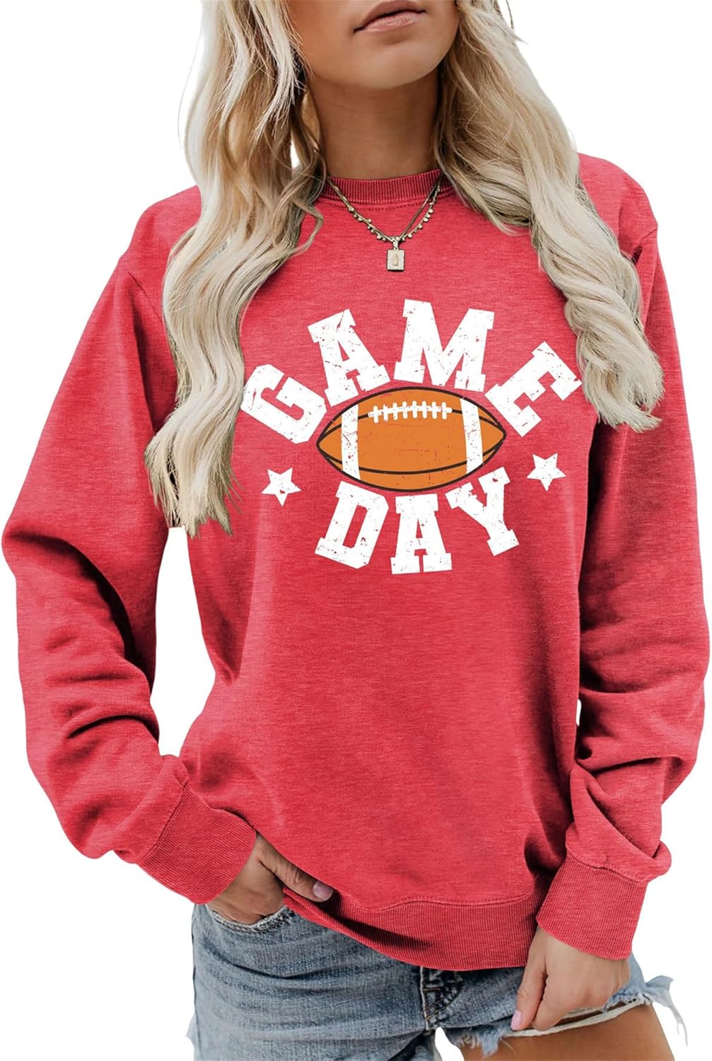 Game Day Sweatshirt Women Football Fan Shirt Letter Print Long Sleeve Casual Top Game Day Outfits For Women