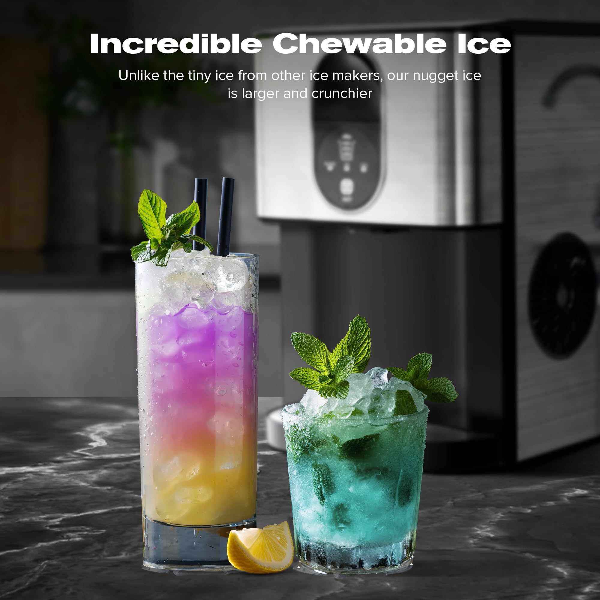 Kismile Countertop Nugget Ice Maker, 44lbs/24h Soft Chewable Pebble Ice Machine With Self-Cleaning And One-Click Operation, Compact Pellet Ice Maker For Home & Kitchen (Silver) on Fridge.com - View 3