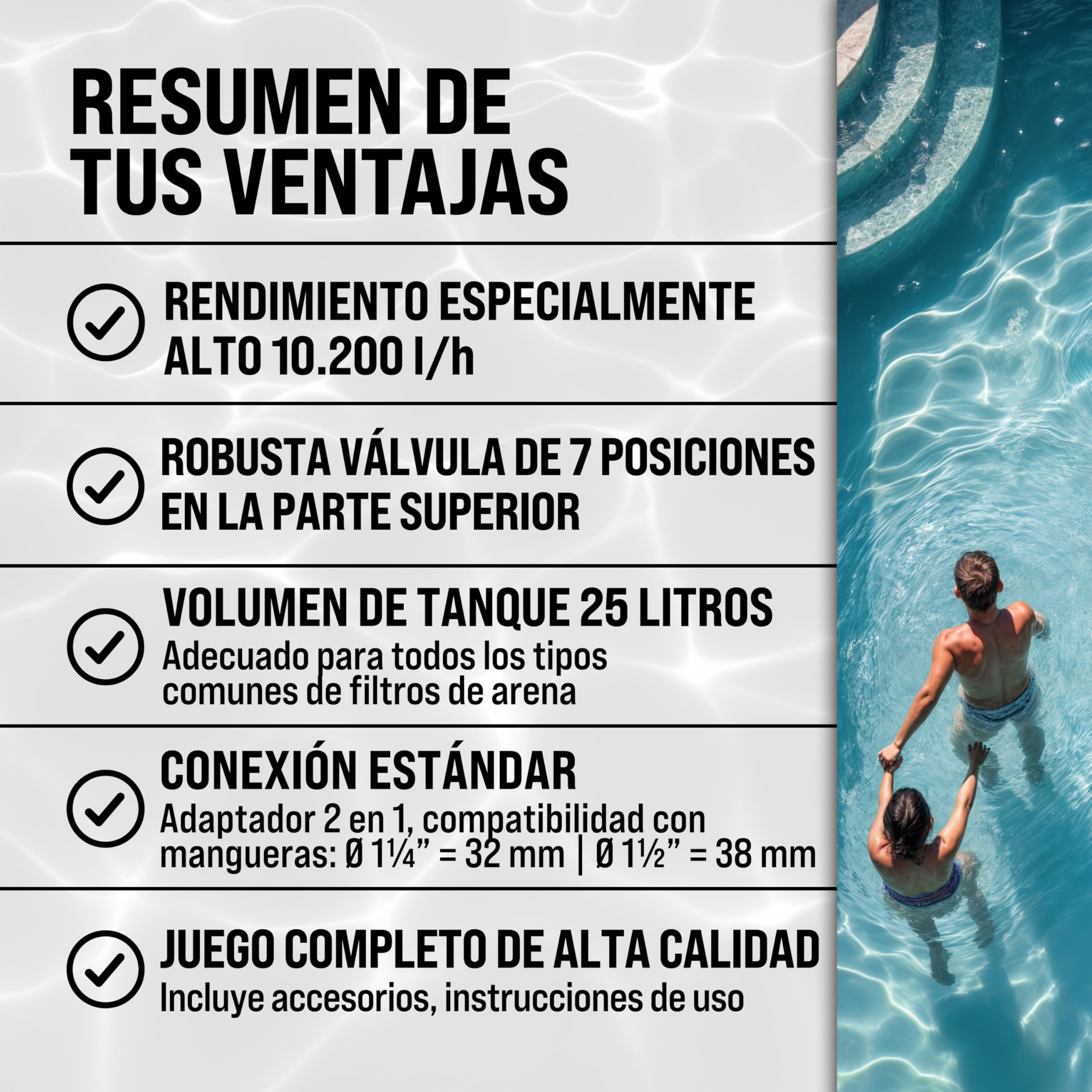 MONZANA® Depuradora Piscina 10.200 L/h Filtro de Arena hasta 35.000 L Bomba 400W Válvula 7 Funciones Filtrado Adaptador Ø32-38 mm Indicador de Presión