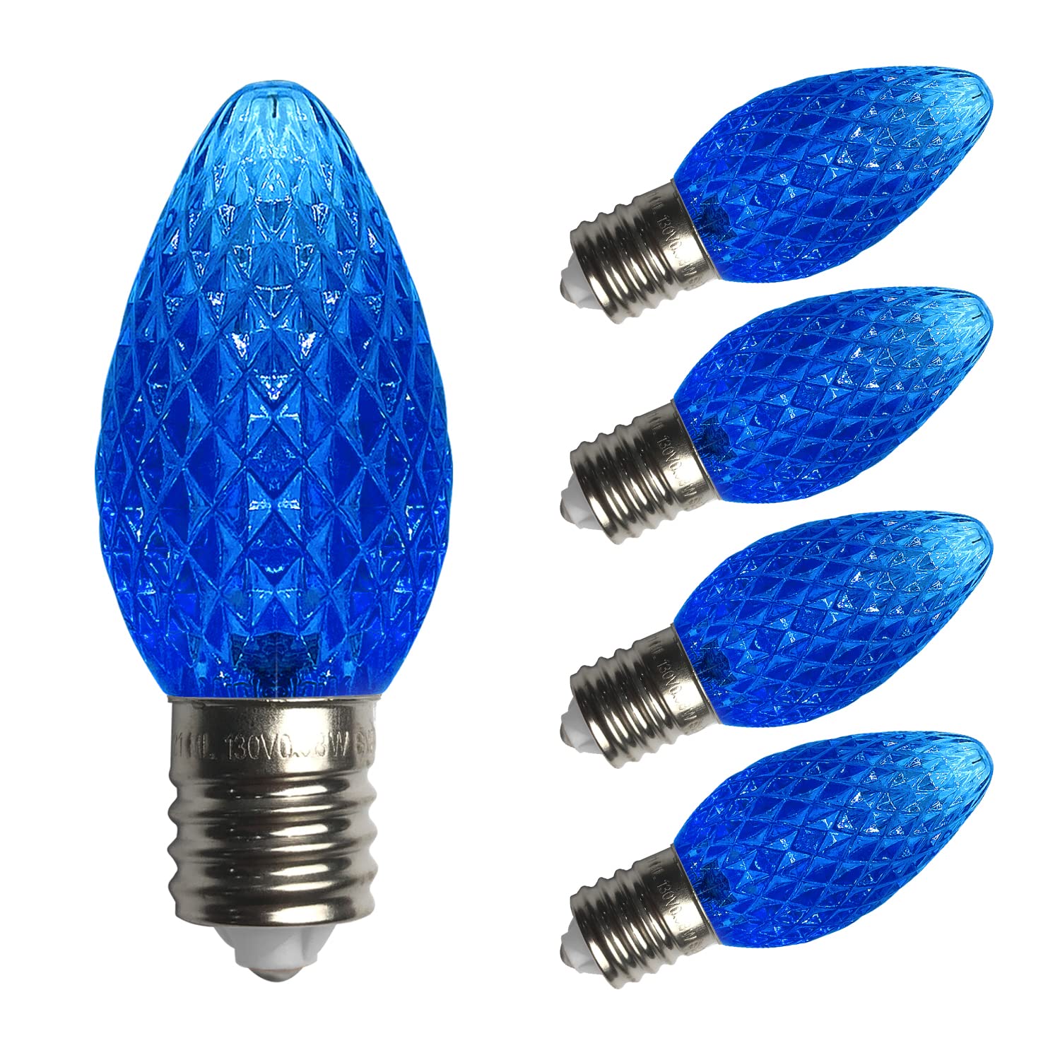 Yirunfa C7 Christmas Lights Replacement Bulbs, 25 Pack, 120V UL, Dimmable Blue LED Light Bulbs for E12 Christmas Tree Light and Indoor & Outdoor Use