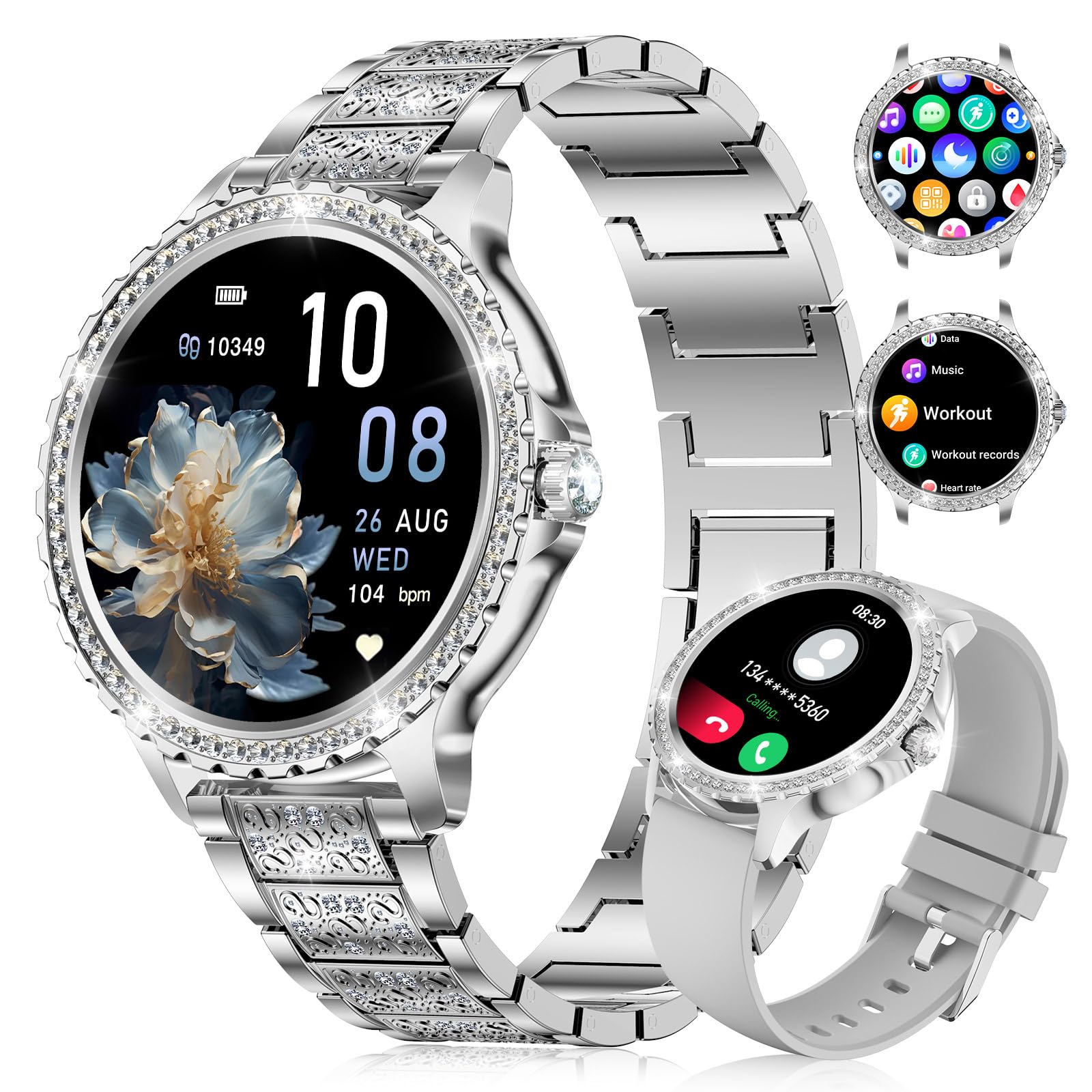 FITFLEX Smartwatch Damen mit Telefonfunktion, 1,35" HD Smart Watch Damen mit Herzfrequenz Schlafmonitor Schrittzähler, IP67 Wasserdicht, Fitnessuhr mit Sportmodi,Android iOS BW1845