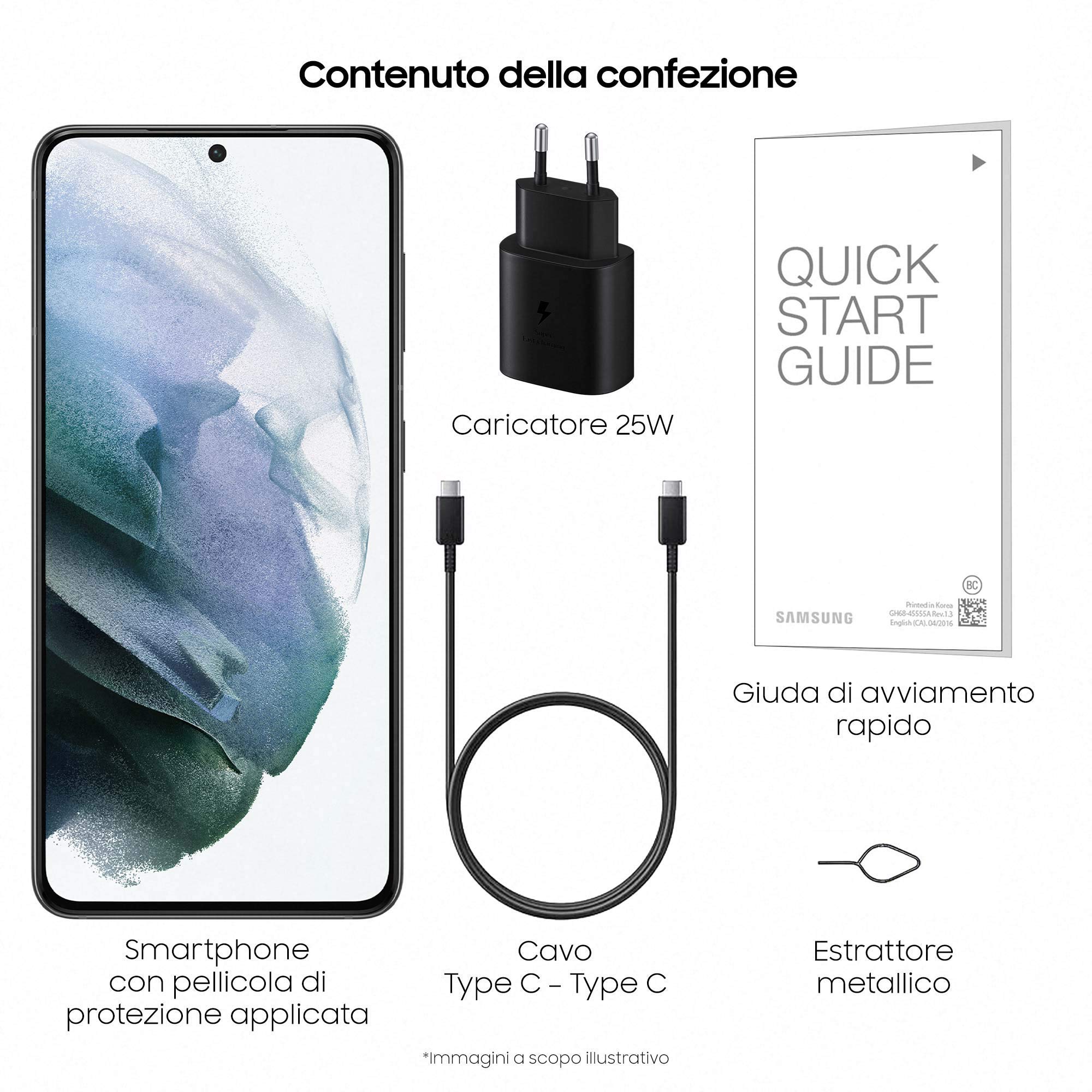 Samsung Smartphone Galaxy S21 5G, Caricatore incluso, Display 6.2" Dynamic AMOLED 2X, 4 fotocamere, 128 GB, RAM 8GB, 4000mAh, Dual SIM + eSIM, (2021) [Versione Italiana], Phantom Gray
