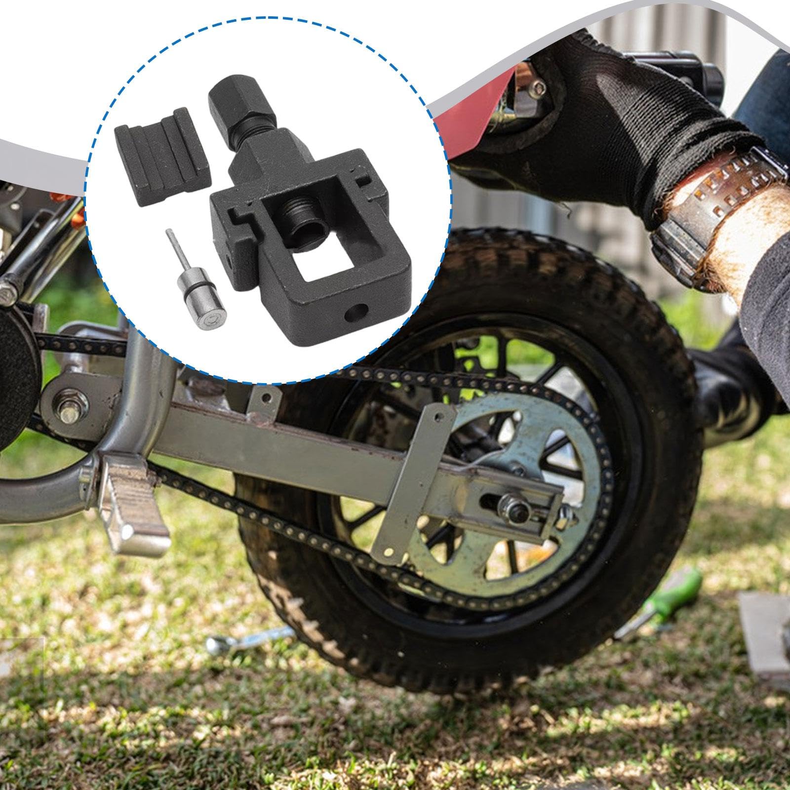 Motorradkettentrenner Set Kettenabzieher Kettenentferner Kettenwerkzeug aus Stabilem Kohlenstoffstahl Tragbar für Reparaturarbeiten Motorradpflege