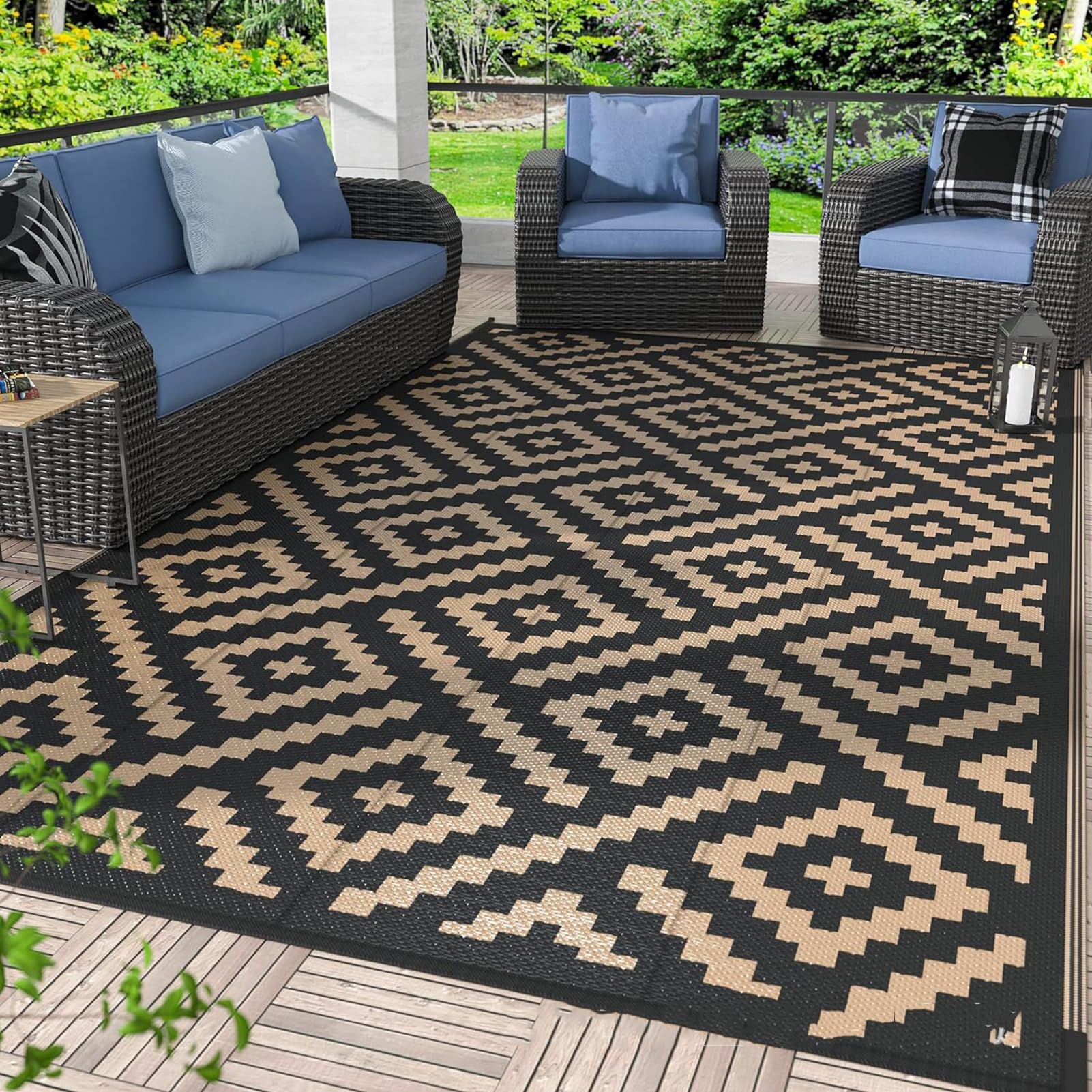 HGTRH Large Outdoor Rug for Camper, Patio Rugs Outdoor Waterproof, Outside Rugs for RV Waterproof Non Slip Washable Crystal Velvet Indoor Outdoor Carpet, Not Fade and UV-Resistant