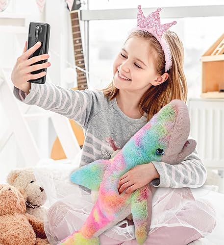 Miniatura 7 de DolliBu Animal de peluche grande de tiburón arcoíris  Juguete de peluche suave para abrazar adorable juguete de peluche del océano para el tiempo de