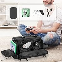 Vista 4 de Tactical Console Carrying Case Compatible with Xbox Series XS, Protective Travel Bag with Multiple Pockets for Controllers, Discs, Cables and Other