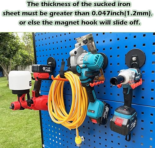 Miniatura 4 de ULIBERMAGNET Ganchos magnéticos, ganchos de taladro inalámbricos resistentes, organizador de herramientas eléctricas, mango grande con ganchos para
