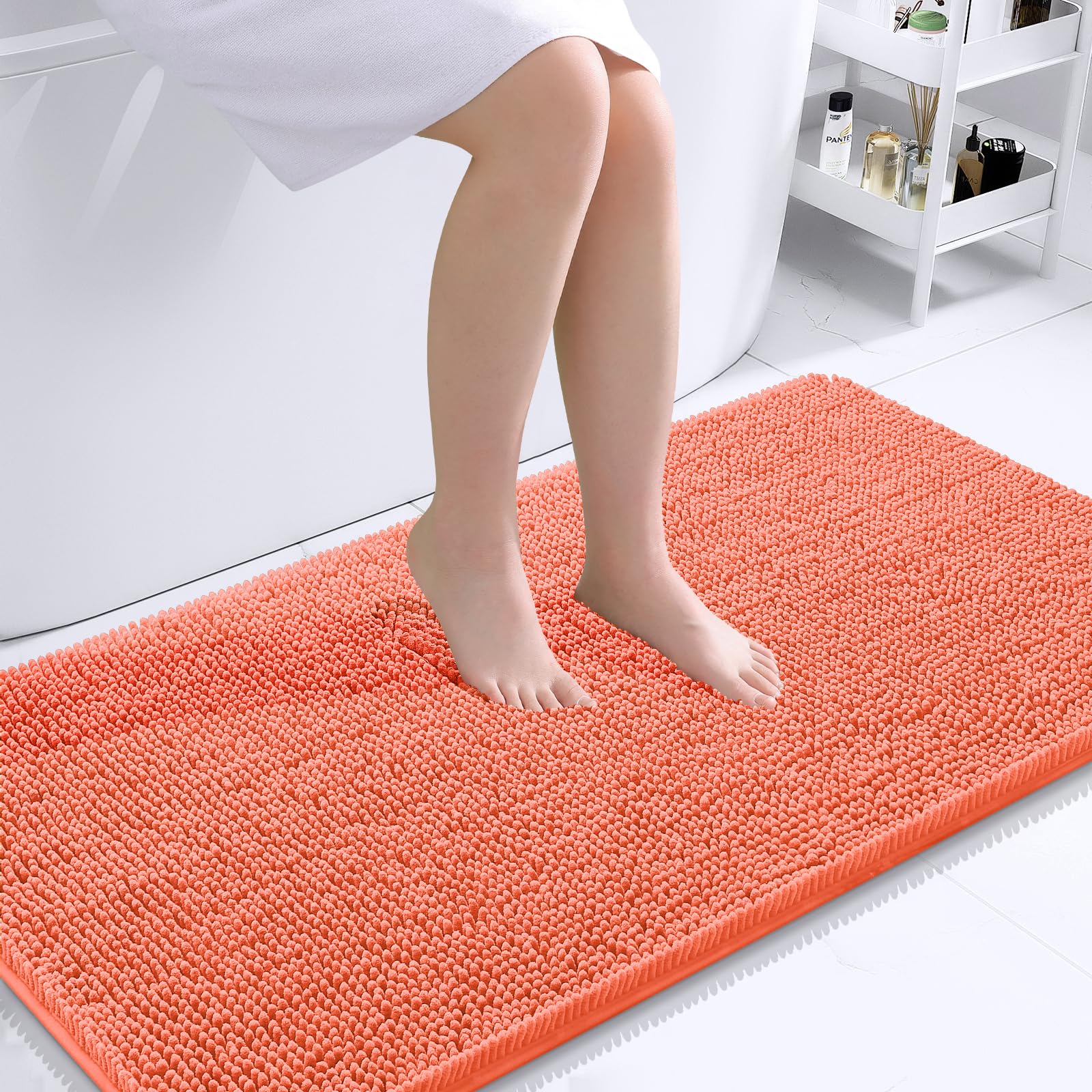 OLANLY Bathroom Runner Rugs 44x24, Extra Soft Absorbent Chenille Bath Rugs | Coral, Quick-Drying Rubber Backing, Machine Washable Long Bath Mat for Bathroom Floor, Tub and Shower, Home Decor Accessories