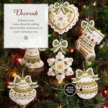 Bucilla Felt Applique 6 Piece Ornament Making Kit, Holiday Glitz, Perfect for DIY Arts and Crafts, 89637E
