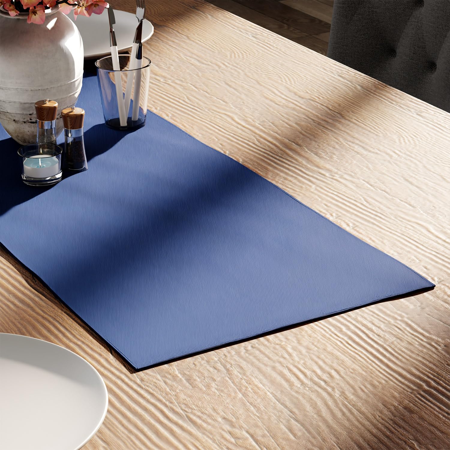 Encasa XO Table Runner 13x36 in Long | Cotton Canvas Fabric | Cobalt Solid Color | Machine Washable & Durable