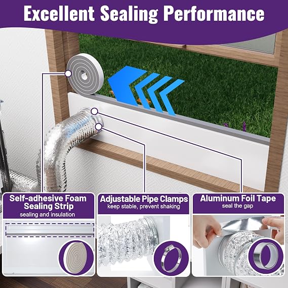 Mxclimate Window Vent Kit Fit with 3/4 Ducting Hose for Sliding Windows,Adjustable Window Seal Kit for Duct Fans,3D Printer Enclosure,Dryer,Grow Tent